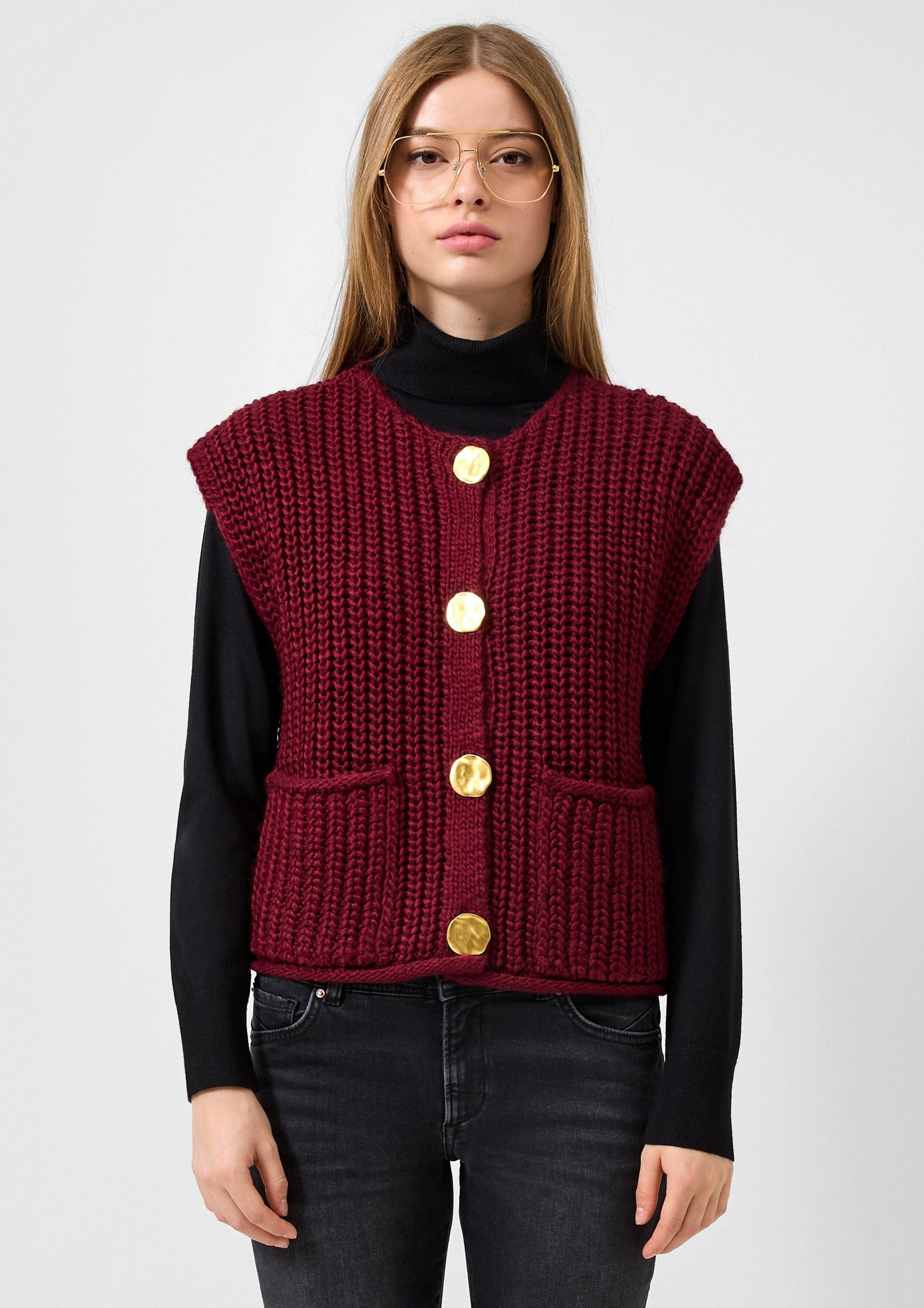 QS Funktionsweste Strickjacke Strickweste mit goldfarbenen günstig online kaufen