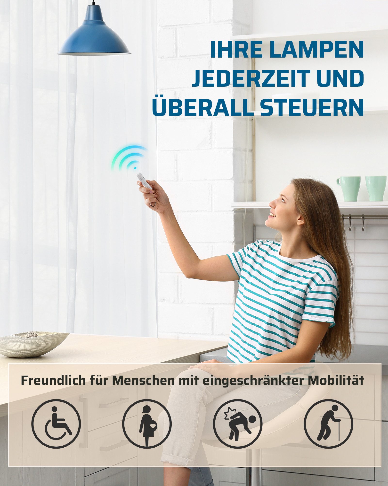 DEWENWILS Licht-Funksteuerung Funkschalter-Set, 230V 10A 2300W 433,92MHz, für Schlafzimmer, Kinderzimmer, Arbeitszimmer, Wohnzimmer, Küche, Kabelloser Lichtschalter mit Fernbedienung, 30m Reichweite
