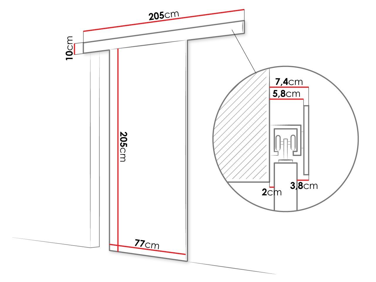 Solide (Tür 70 Aluminiumgriffe, Einfache Schiebetür I Choco MIRJAN24 Selbstschließsystem / Rechts), Montage, Links universell Rubi