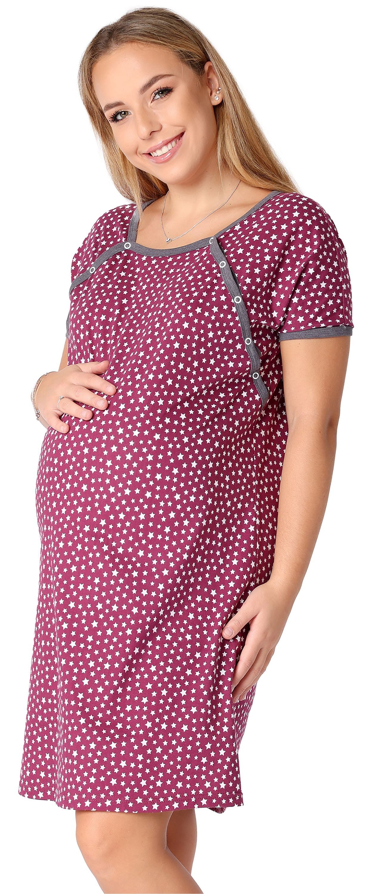 Be Mammy Umstandsnachthemd Damen Nachtkleid Umstandsmode Umstandsnachthemd Mutterschaft BE20-287 (1-tlg)