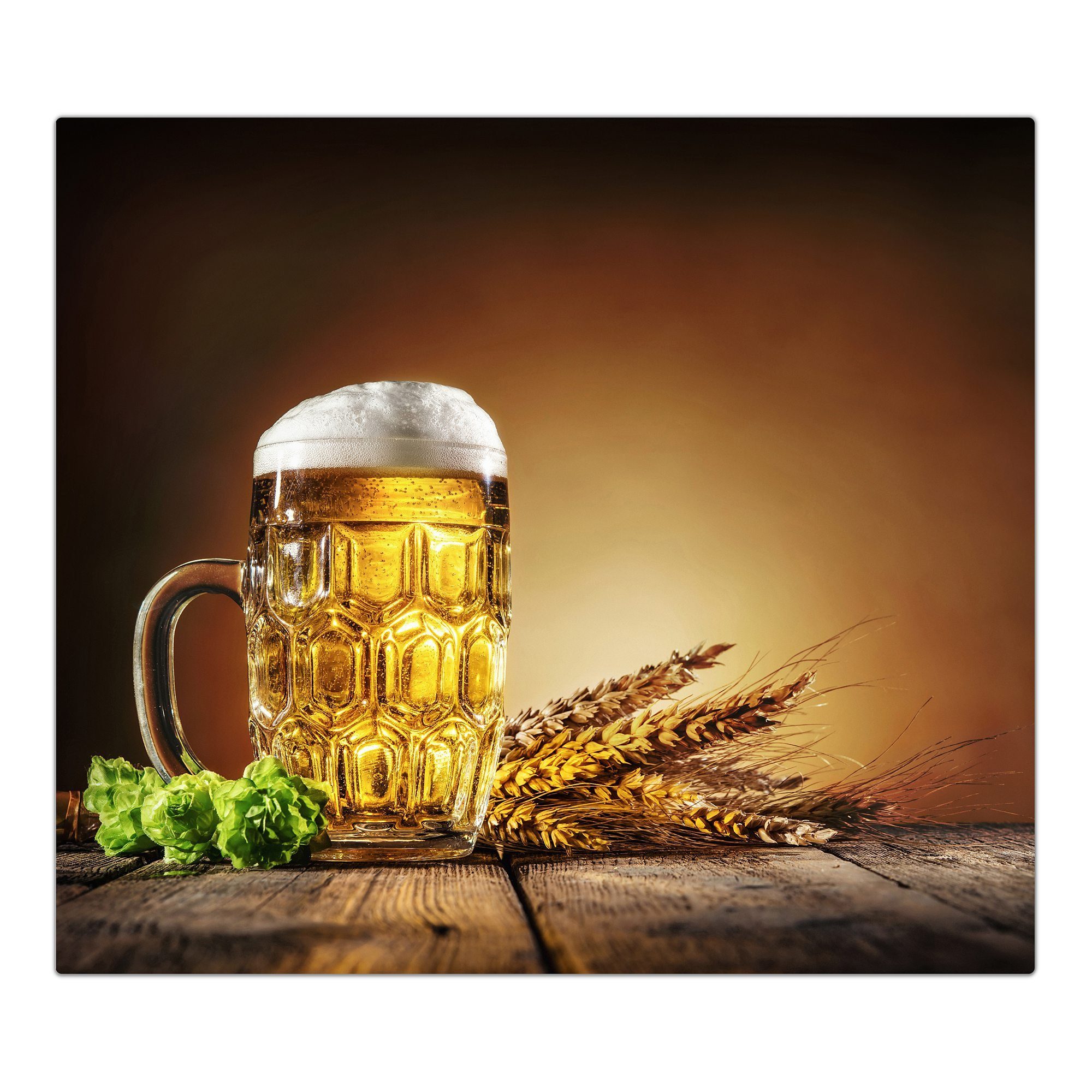 Primedeco Herd-Abdeckplatte Herdabdeckplatte Bier (1 Glas, Glas Spritzschutz und aus Hopfen, tlg)