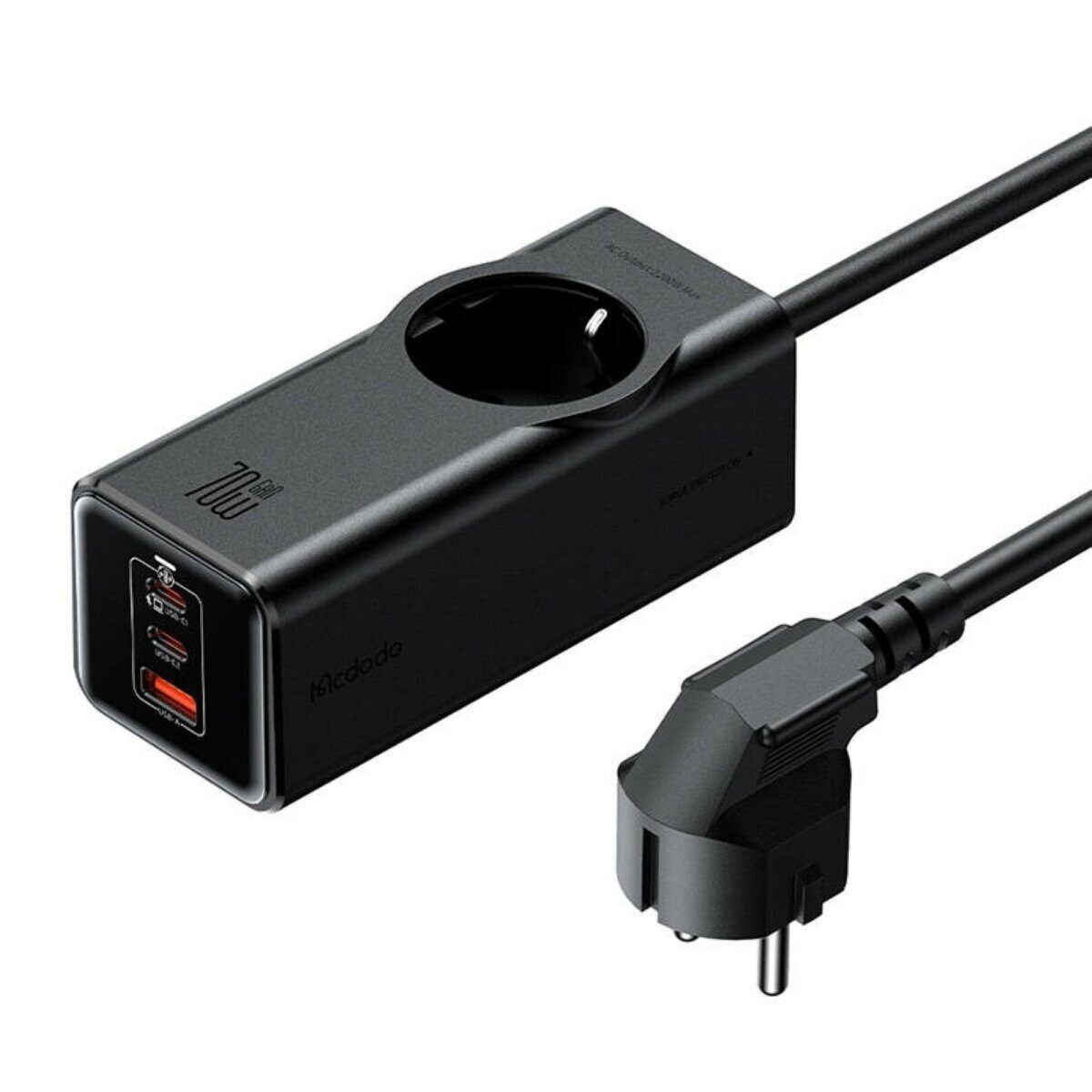 mcdodo Steckdosenleiste Schnell-Ladegerät GaN EU 70W, 2x USB-C, 1x USB Smartphone-Ladegerät