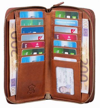 Benthill Geldbörse Groß Echt Leder RFID Portemonnaie XXL mit vielen Kartenfächer, RFID-Schutz Kartenfächer Münzfach Reißverschlussfach