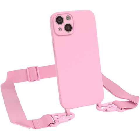 EAZY CASE Handykette Breitband Kette für Apple iPhone 13 6,1 Zoll, Handytasche Smartphonekette Karabiner Schutzhülle zum Umhängen Rosa