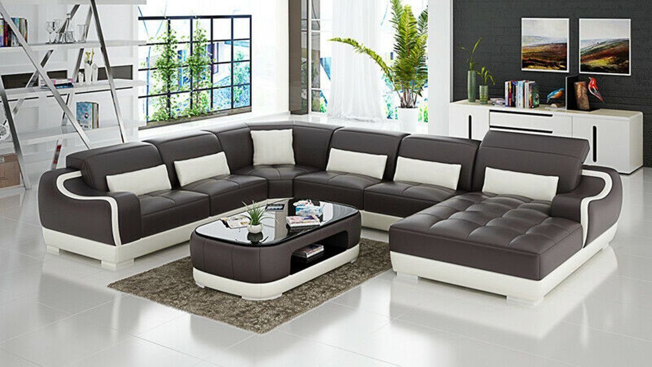 JVmoebel Ecksofa Wohnlandschaft Ledersofa Modern U-Form USB Sofa + Garnitur Couch