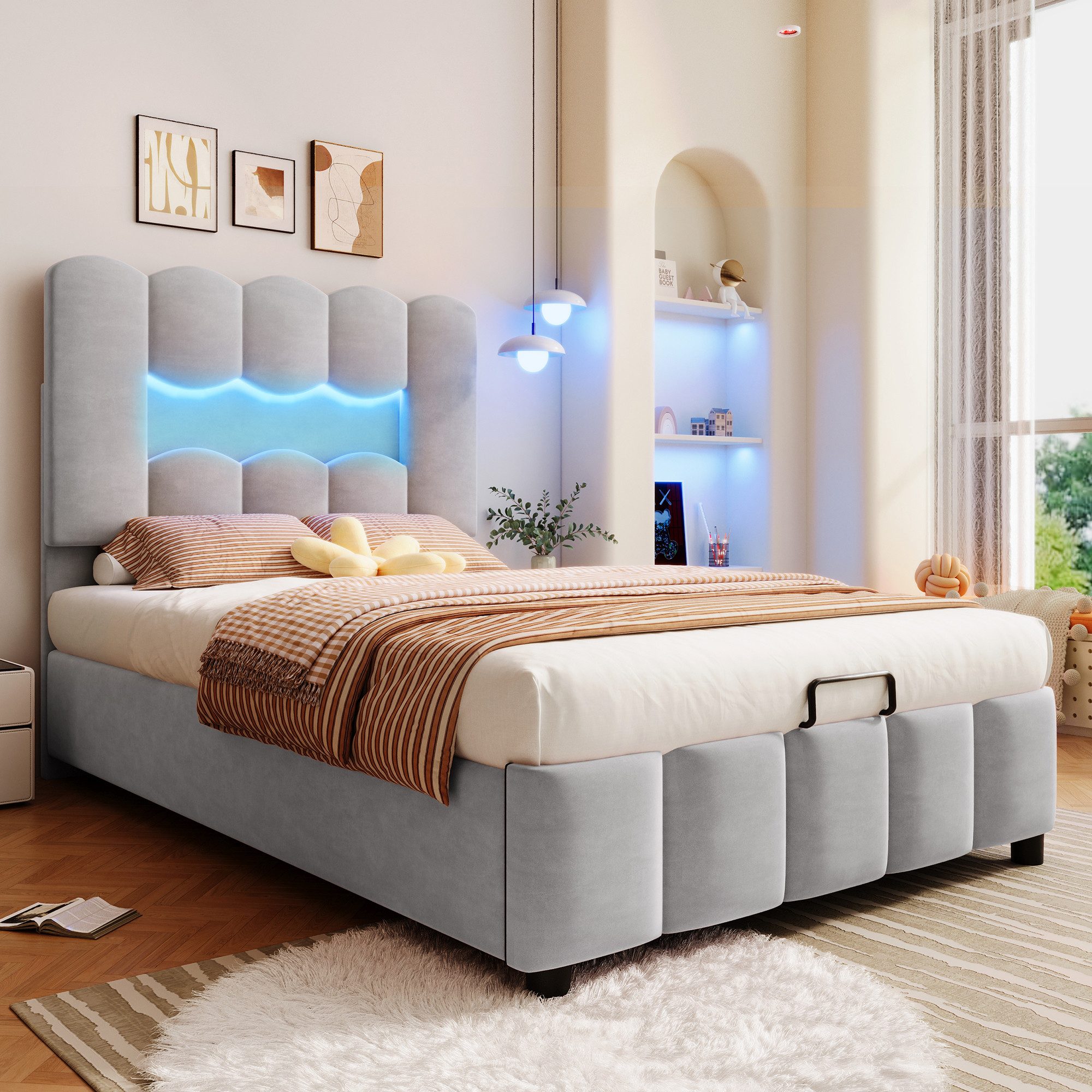 REDOM Polsterbett mit LED-Beleuchtung & Hydraulik-Stauraum, Verstellbares K günstig online kaufen