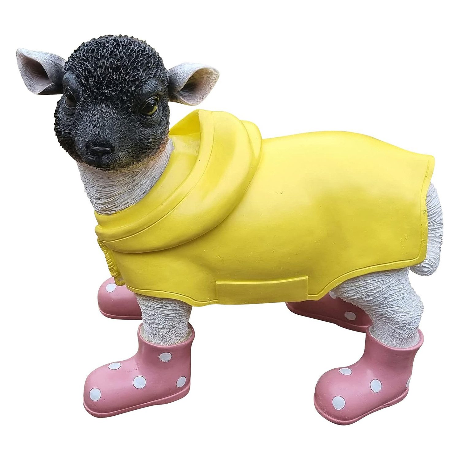 Tierfigur Deko Lamm mit Gummistiefel und Mantel lustige Gartenfigur