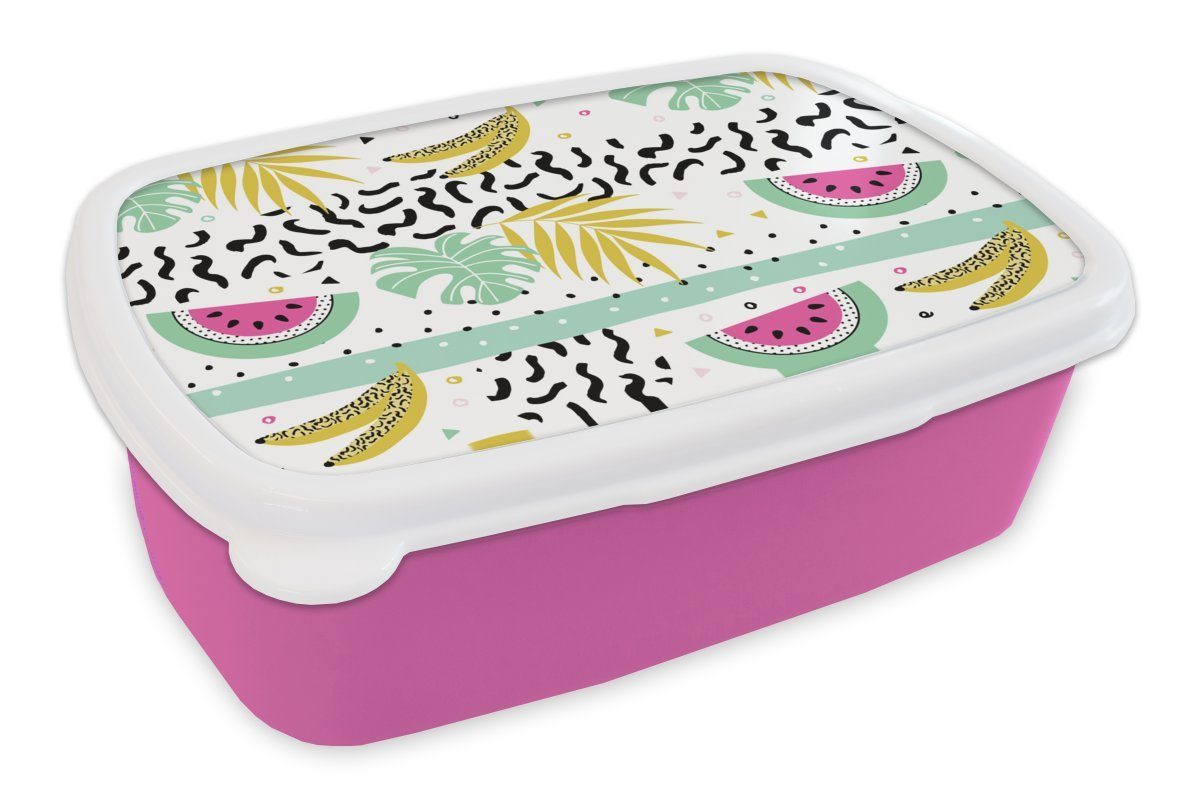 MuchoWow Lunchbox Kunststoff rosa Kunststoff, Früchte - - Blätter, Brotbox für (2-tlg), Brotdose Sommer Erwachsene, Kinder, Snackbox, Mädchen