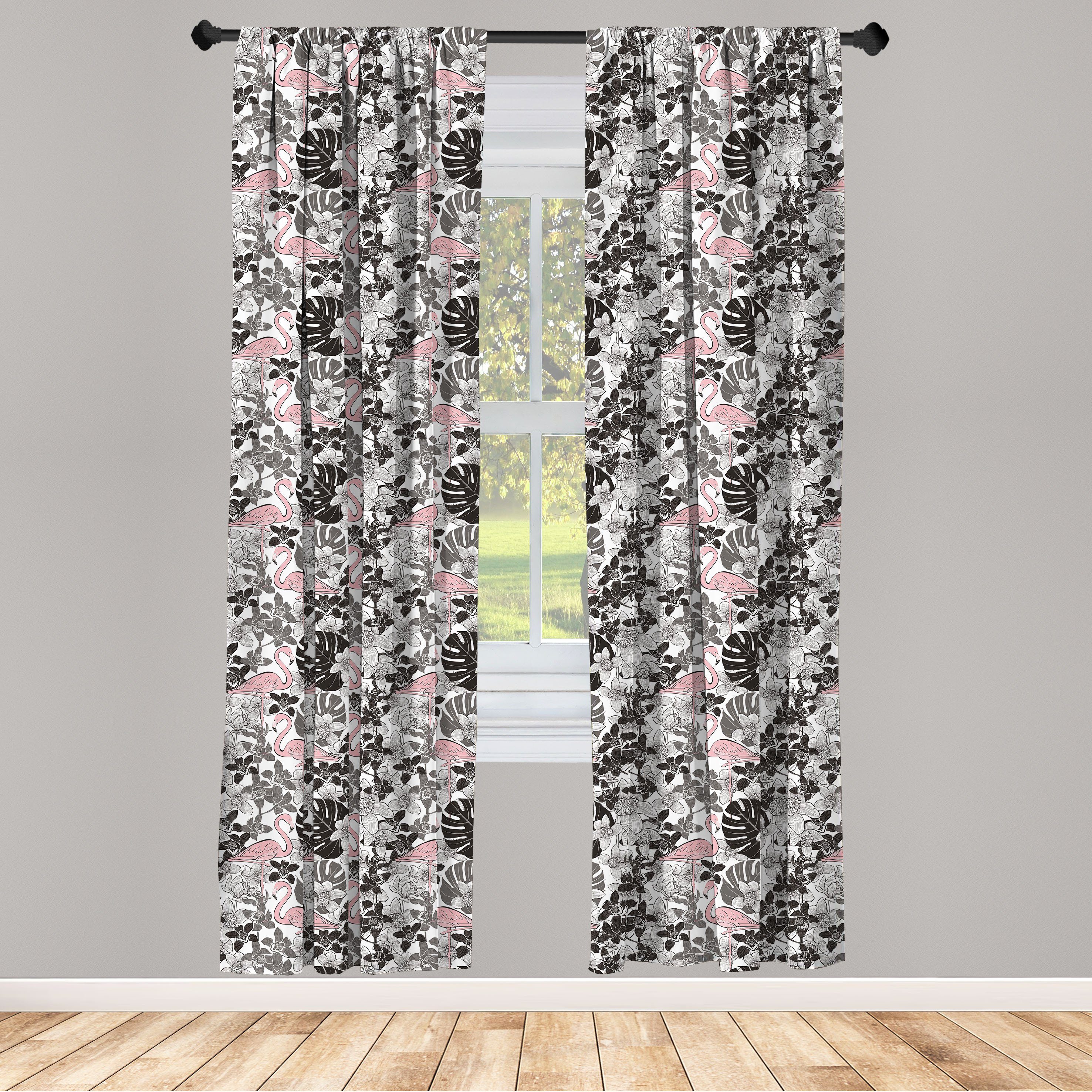 Gardine Vorhang für Dekor, Palm Schlafzimmer Orchid Flamingo Wohnzimmer Microfaser, Abakuhaus