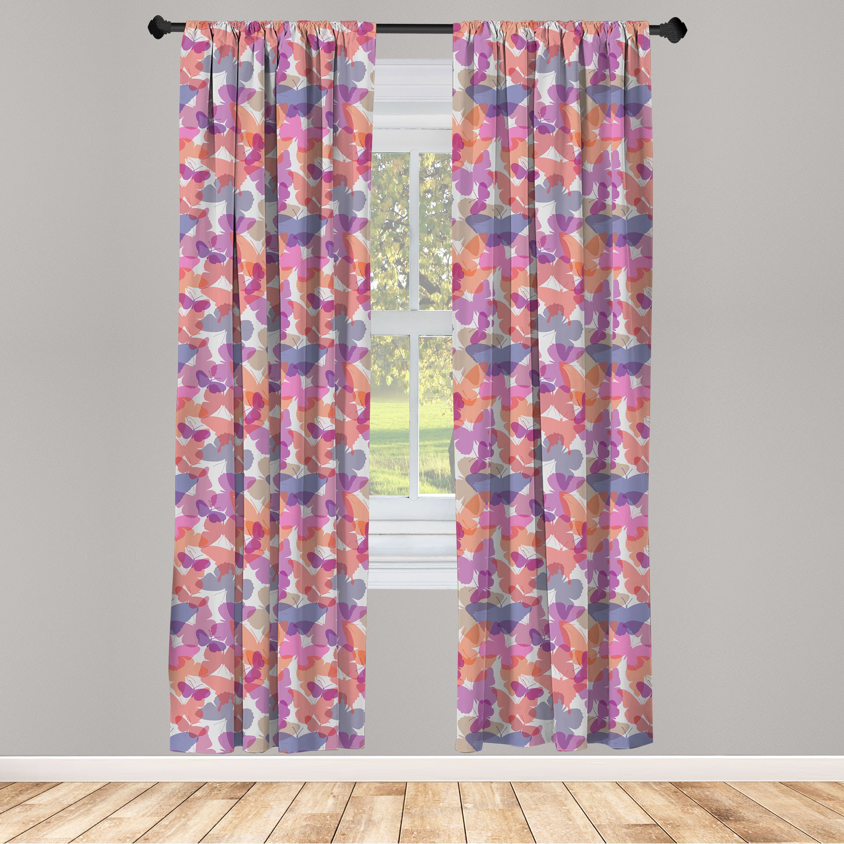 Gardine Vorhang für Wohnzimmer Schlafzimmer Dekor, Abakuhaus, Microfaser, Gedämpfte Farben Charming Schmetterlinge