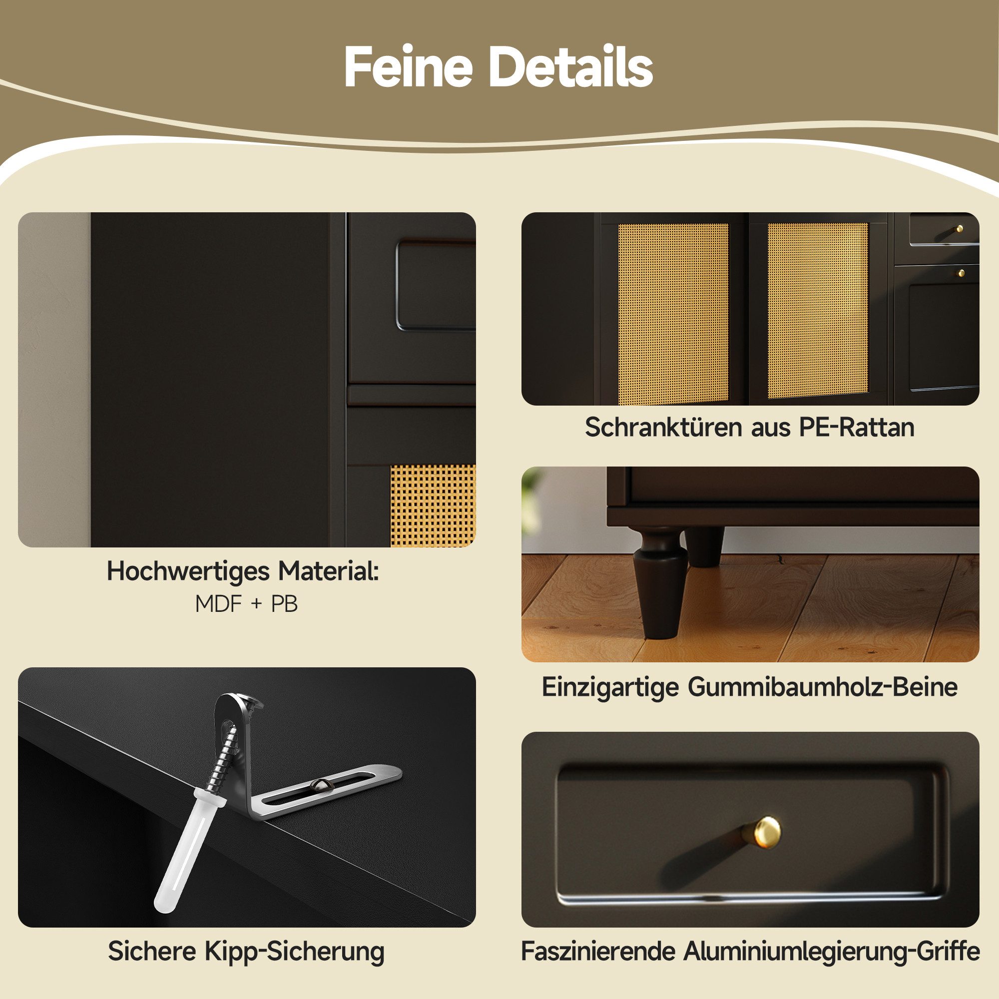 Odikalo Küchenbuffet Küchenschrank Buffetschrank Hochschrank (Küchenschrank, Hochschrank, Vitrinenschrank, Buffetschrank mit Verstellbaren Ablagen, Esszimmersch – Bild 5 von 5