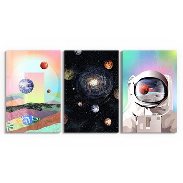 DEQORI Glasbild 'Astronaut und Planeten', 'Astronaut und Planeten', Glas Wandbild Bild schwebend modern