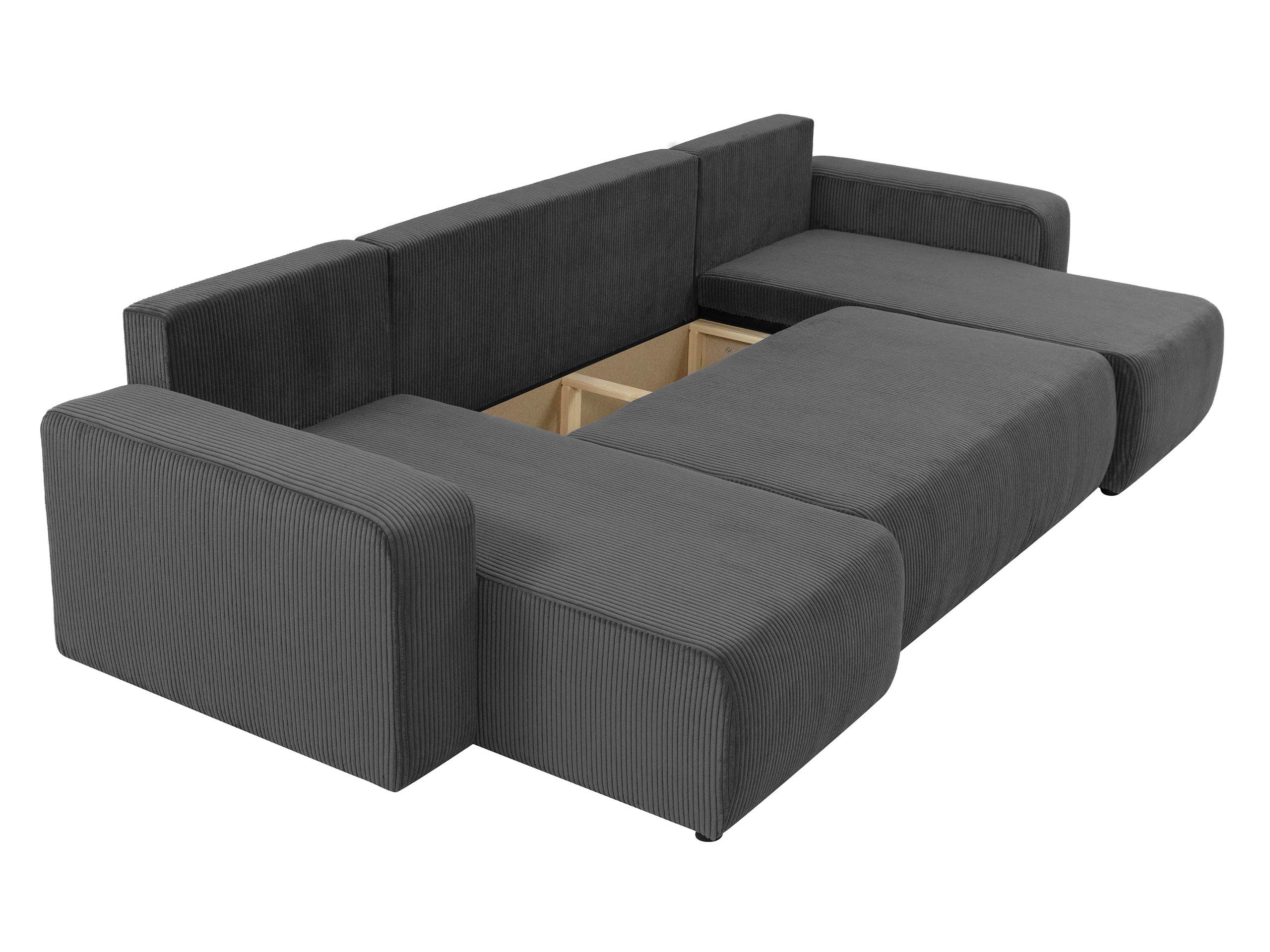 MIRJAN24 Wohnlandschaft Piano U Cord, mit Bettkasten und Schlaffunktion, Schwarze Füße, Wellenfeder, U-Form