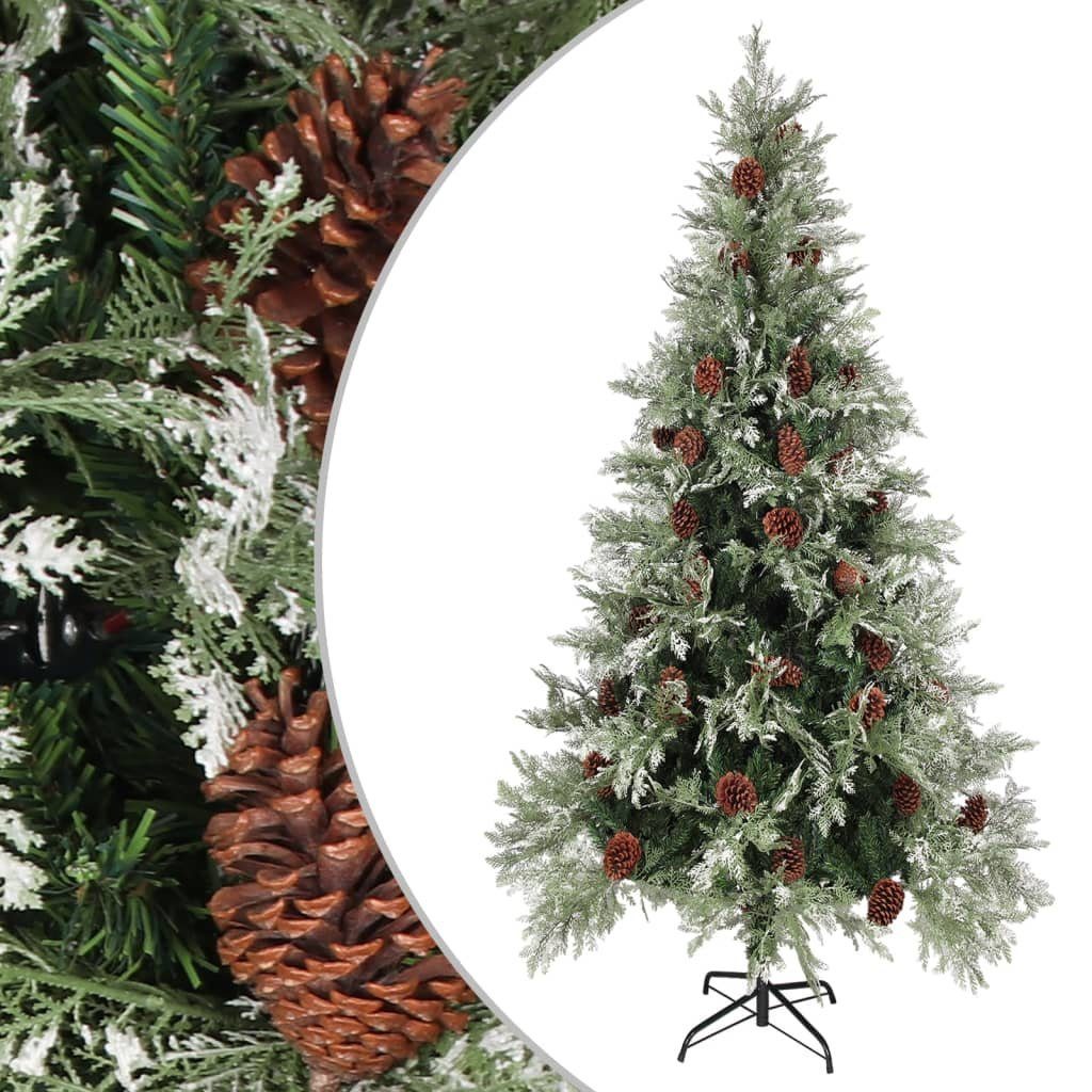 furnicato Künstlicher Weihnachtsbaum Weihnachtsbaum mit Zapfen Grün und Weiß 225 cm PVC & PE