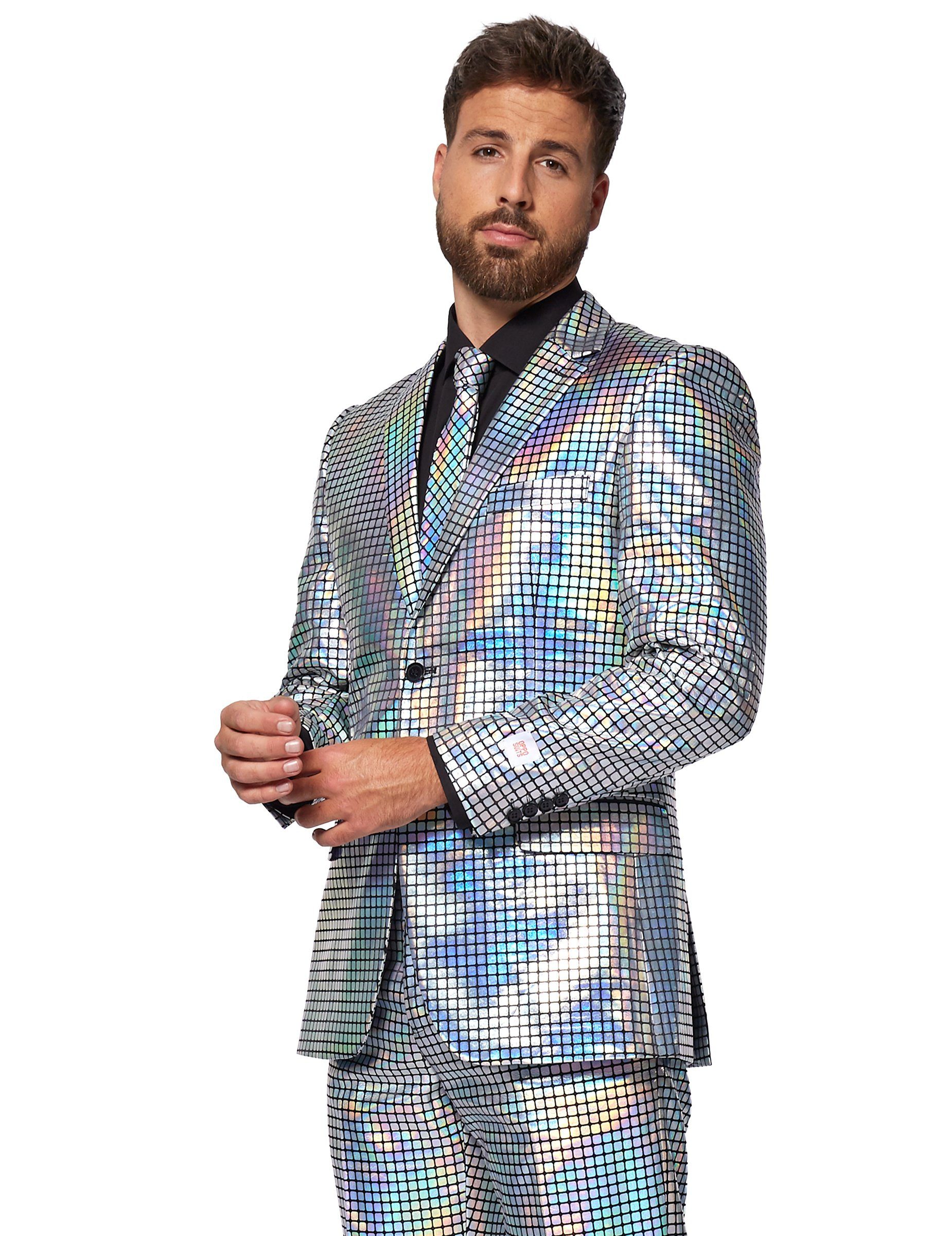 Opposuits Kostüm Opposuits Discoballer-Herrenanzug 70er Jahre silber