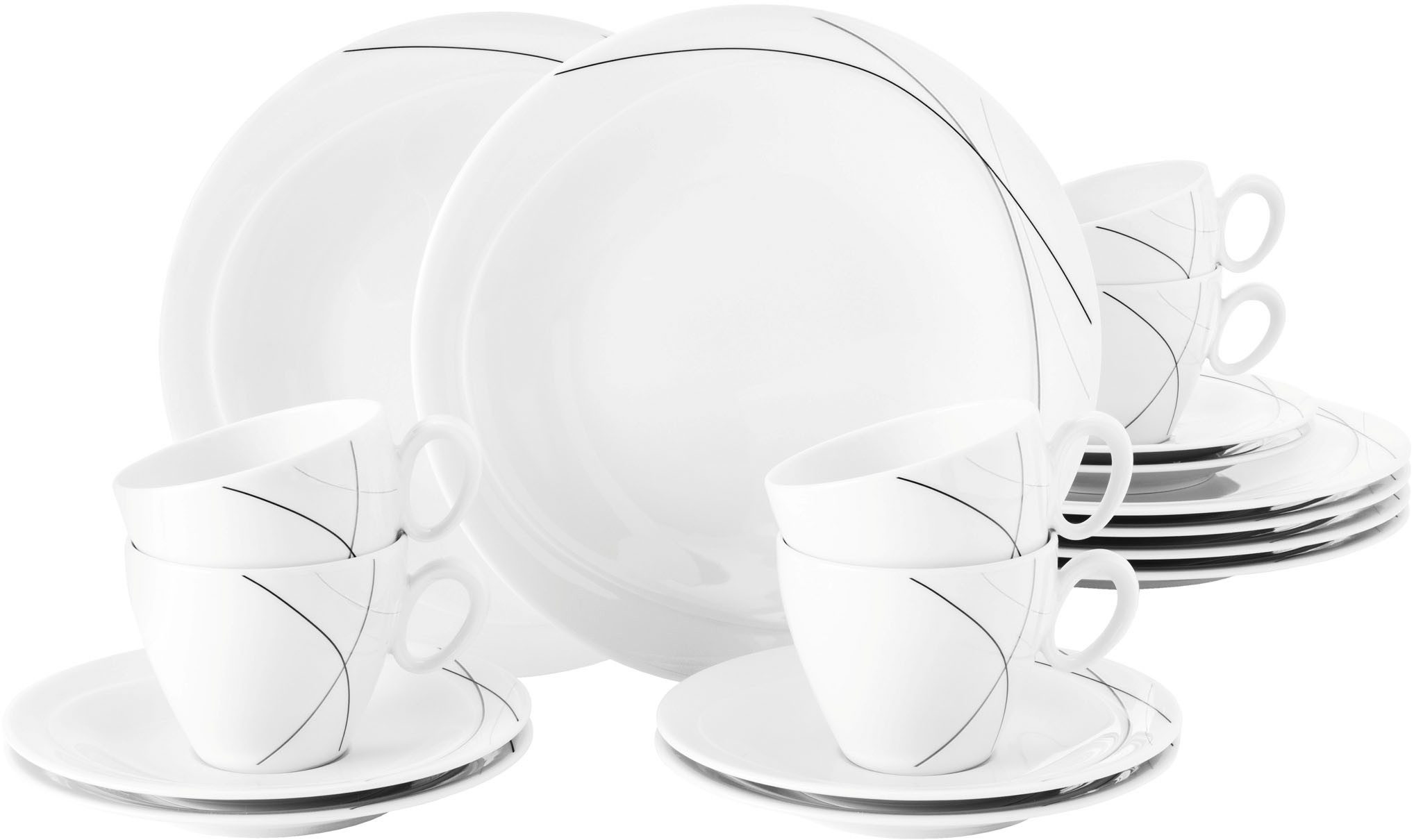 Seltmann Weiden Kaffeeservice Geschirr-Set, Service Trio Highline (18-tlg), 6 Personen, Porzellan, Teller, Tassen, Untertassen, Made in Germany, 18 Teile, für 6 Personen