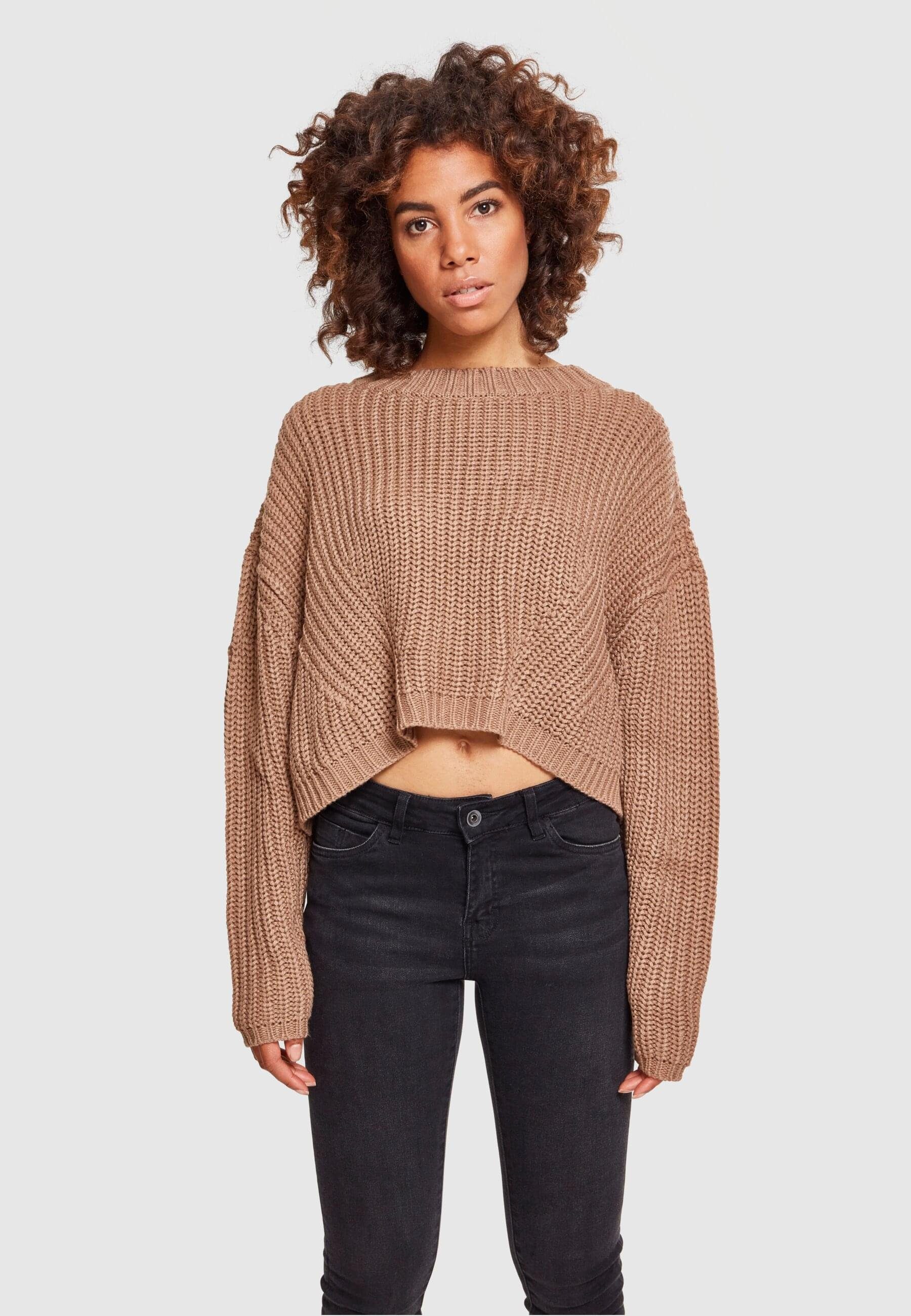 (1-tlg) Ladies taupe Sweater Damen Wide Kapuzenpullover URBAN CLASSICS Oversize
