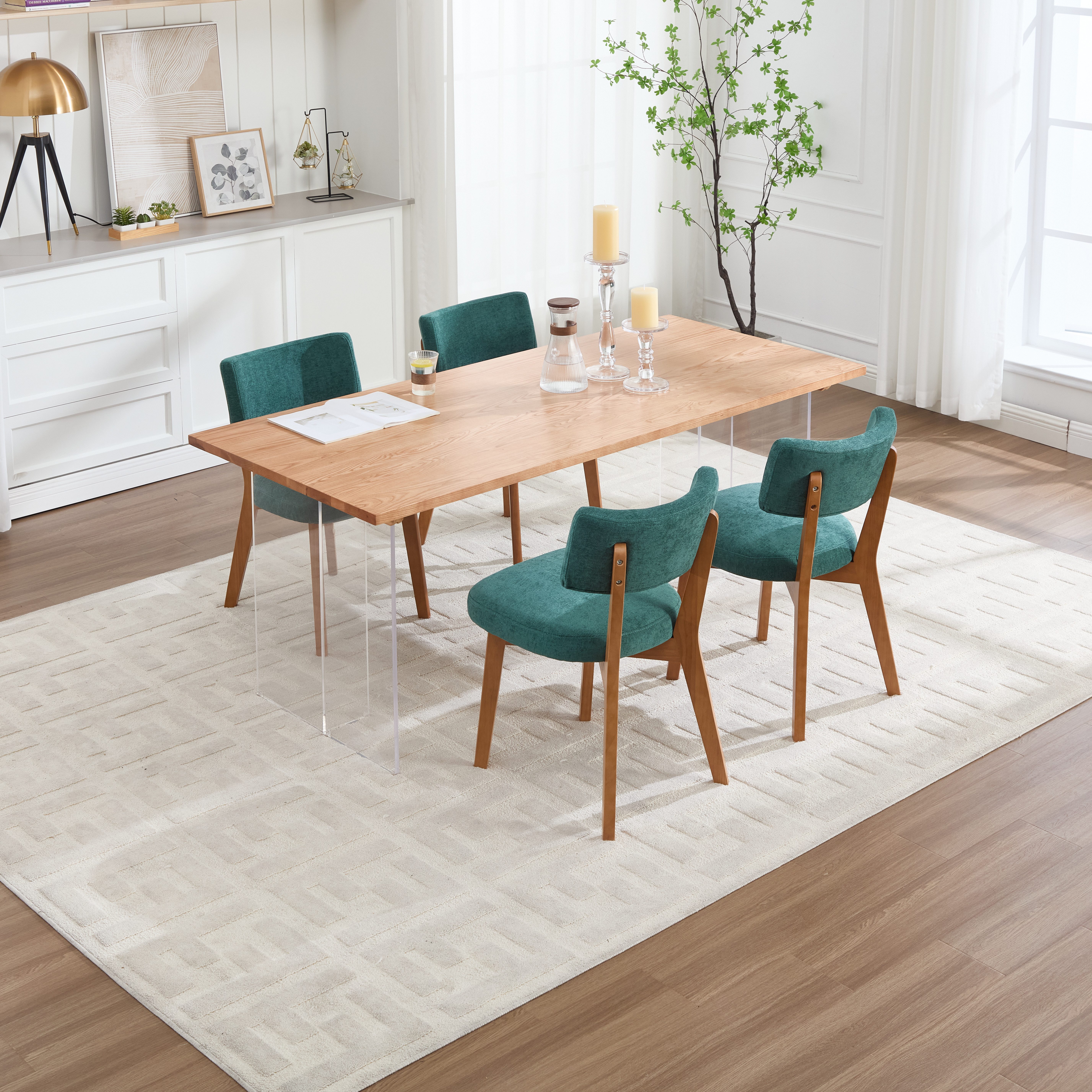 STILVORA 4-Fußstuhl mit gepolsterten Sitz,Küchenstuhl Gartenstuhl mit Holzbeine,Grün (2er-Set mit Massivholzbeinen & gepolstertem Stoff), Polsterstuhl, ergonomisch