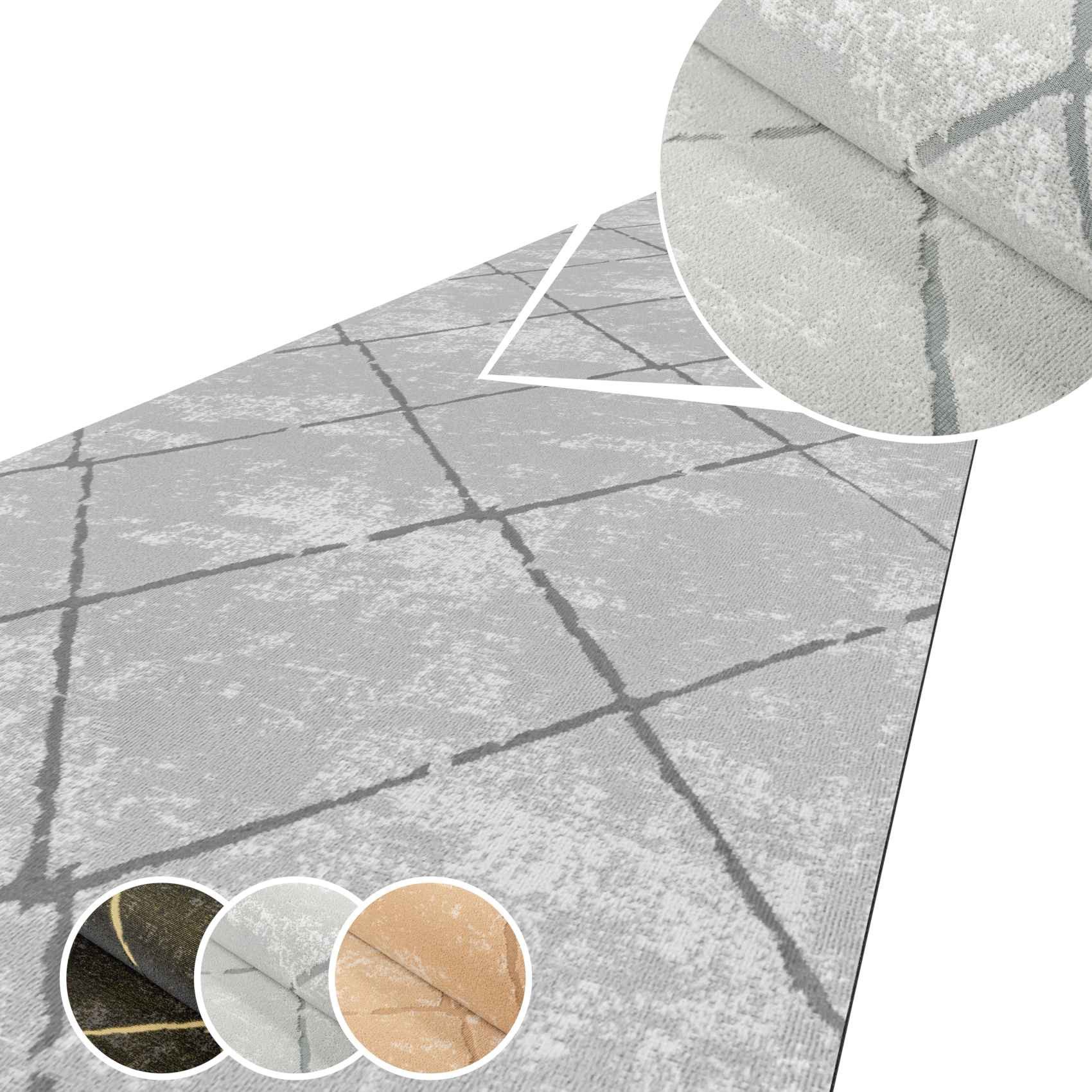ANRO Küchenläufer AYDI Teppichläufer Premium Läufer Textil, Eckig, Bodenläufer 100x50cm Karo Grau pflegeleicht