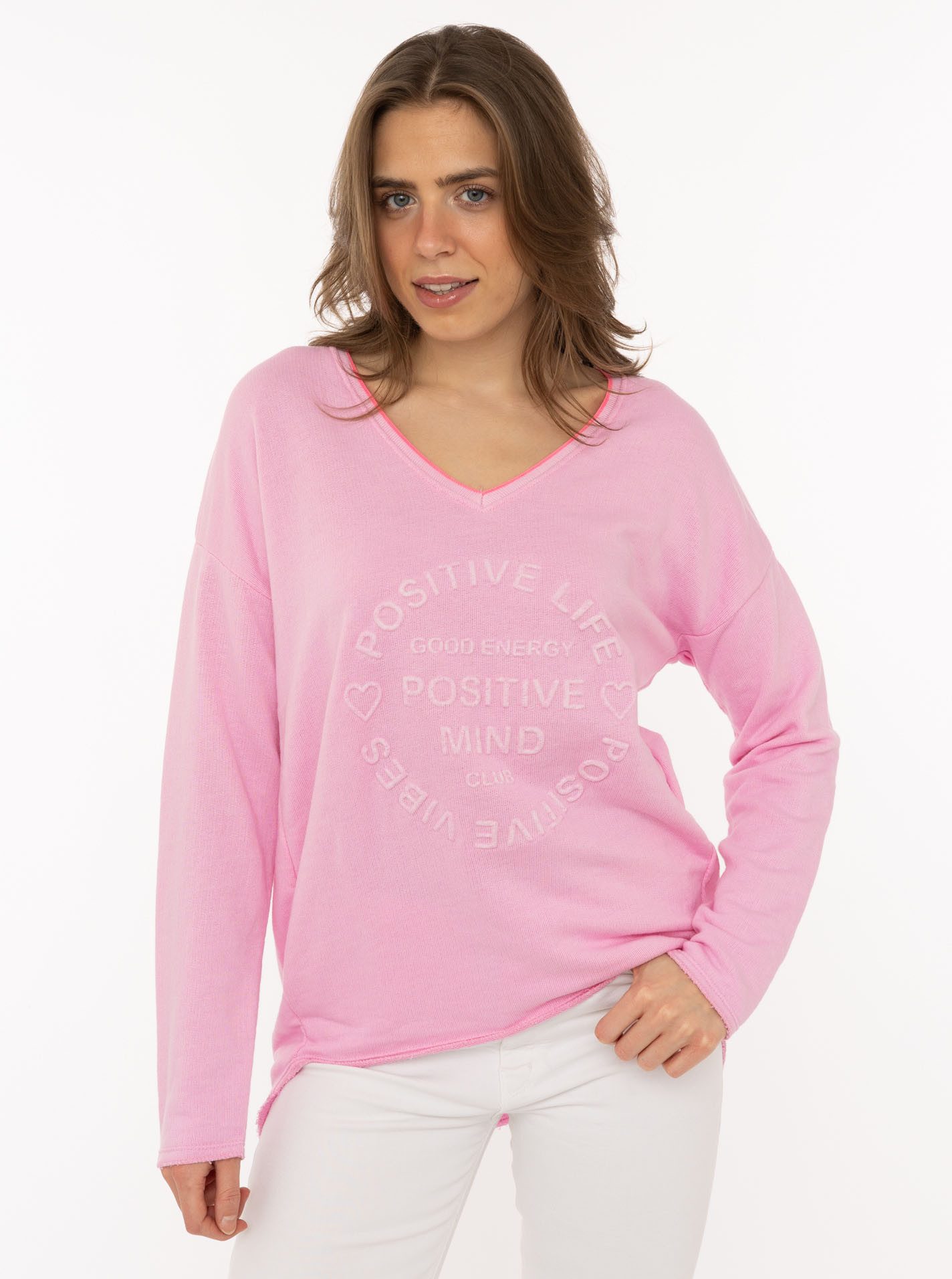 Zwillingsherz Sweatshirt Positive Mind mit Kontrastnaht in Neonfarbe