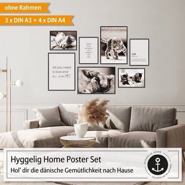 Hyggelig Home Poster, Tier (Set, 7 St), Knickfreie Lieferung Qualitätsdruck Dickes Papier
