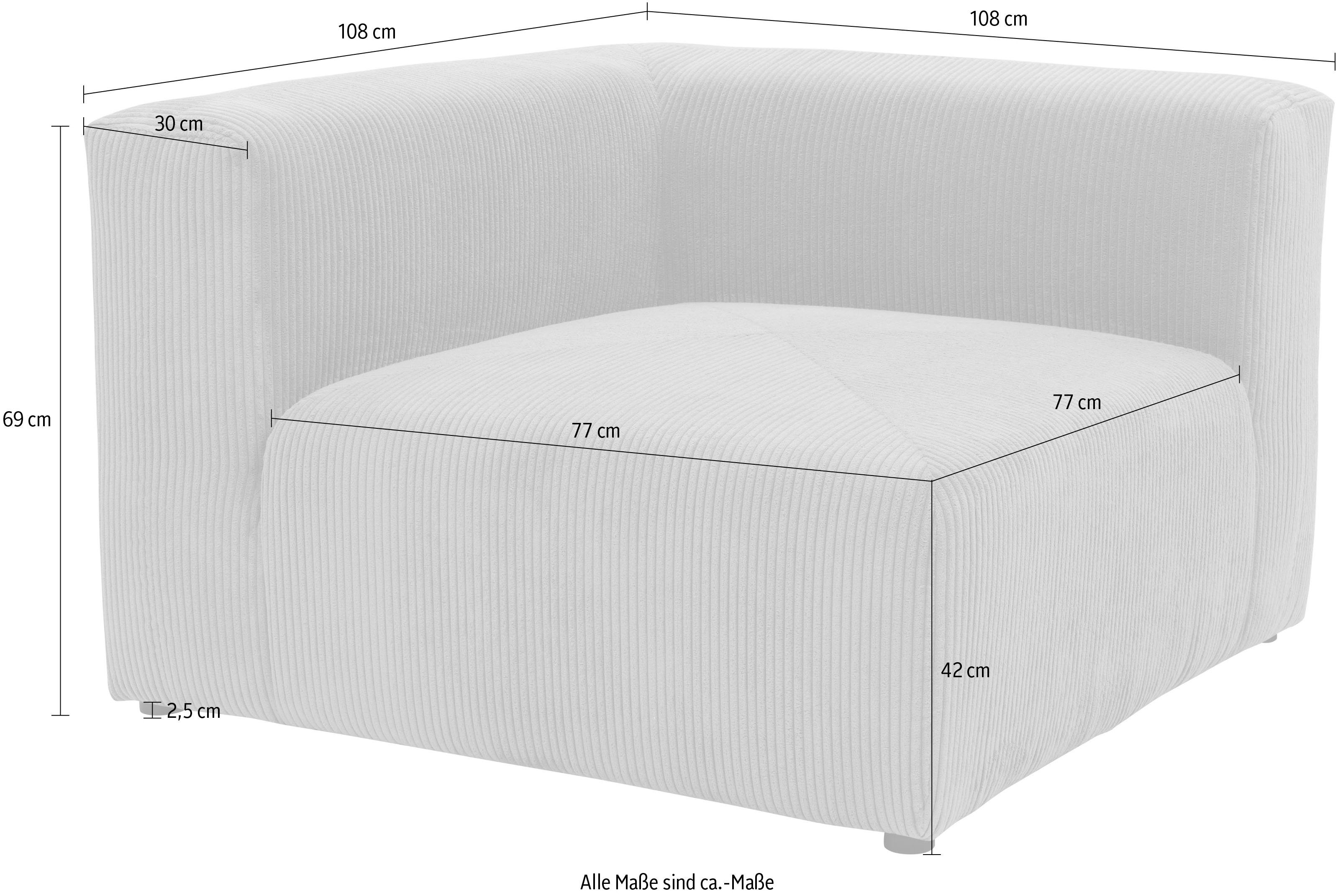 Sofa-Eckelement hellgrau RAUM.ID stellbar Gerrid, einzeln Modul-Eckelement, Cord-Bezug, auch