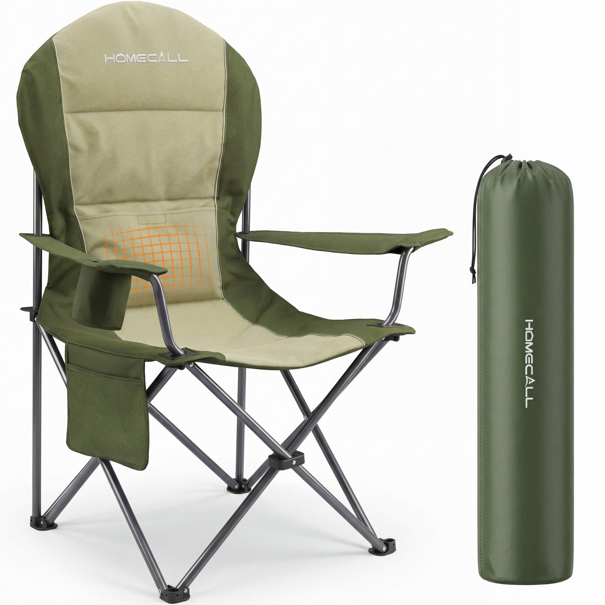 HOMECALL Campingstuhl Hochlehner 108cm mit Lendenwirbelstütze Klappstuhl Angelstuhl Faltbar (Bis 150kg, gepolstert, faltbar, stabil, 1 St), für Camp Garten Balkon