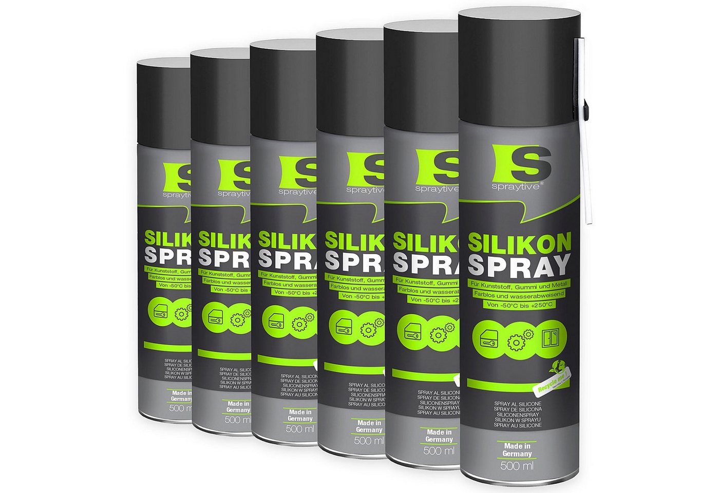 Spraytive Silikonöl 6x 500ml Silikonspray – farbloses Schmiermittel & Gleitmittelspray, Made in Germany