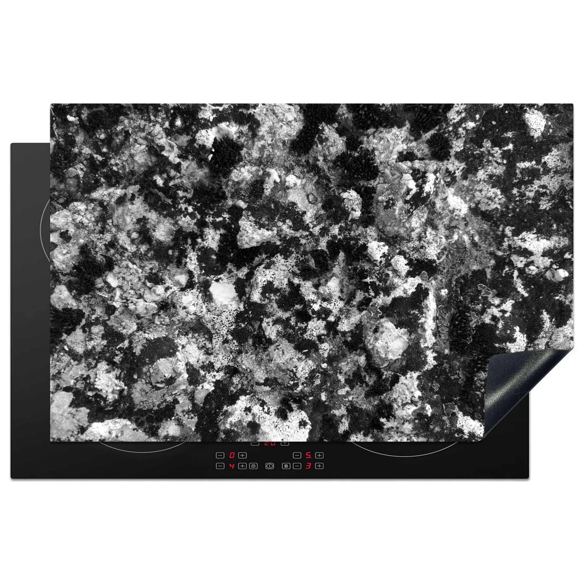 MuchoWow Herdblende-/Abdeckplatte Schwarz - Weiß - Stein - Granit, Vinyl, (1 tlg), 81x52 cm, Induktionskochfeld Schutz für die küche, Ceranfeldabdeckung