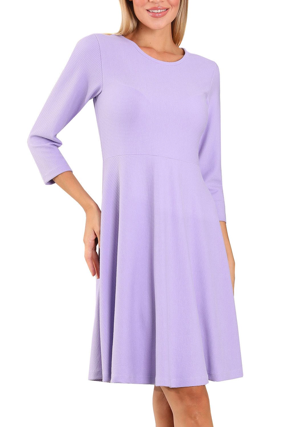 BONGUAL A-Linien-Kleid Casual Midikleid mit Rippstruktur 3/4-Ärmel mehr