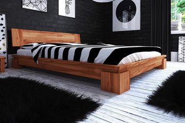 Natur24 Einzelbett Bett Tinci 1 niedrige Höhe 100x200 Kernbuche massiv mit Holzkopfteil