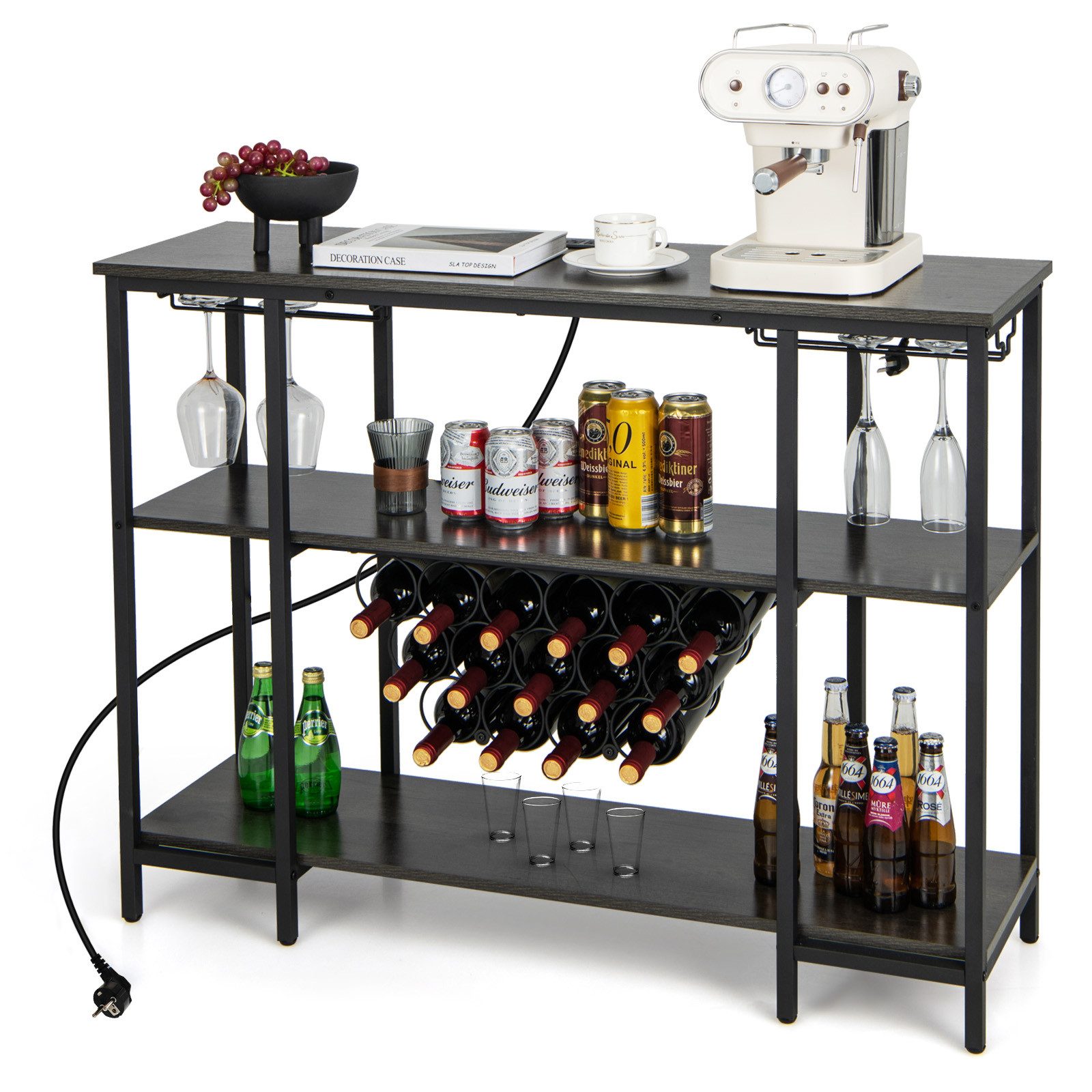 COSTWAY Weinregal, mit Steckdosen & Glashalter, günstig online kaufen
