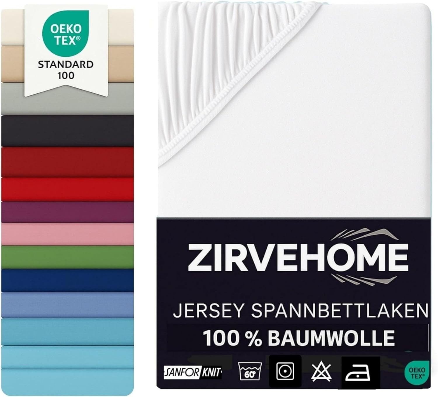 ZIRVEHOME Spannbettlaken 90x200 cm. Jersey Spannbetttuch 100% Baumwolle Bettlaken, Jersey, Gummizug: Rundumgummi, (1 Stück), Atmungsaktiv, Baumwolle Spannbettlaken 90x200 cm bis 25 cm Höhe, Weiß