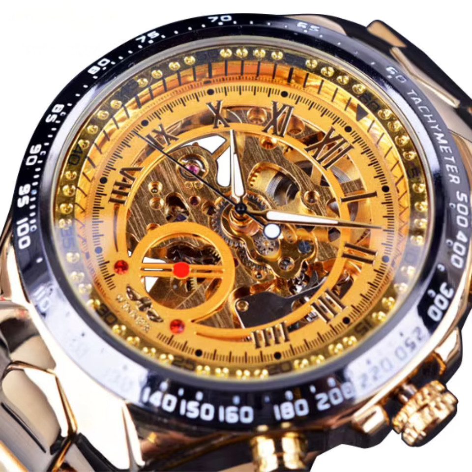 Rötting Design Automatikuhr Herrenuhr Armbanduhr Skelett goldfarbenes Ziffe günstig online kaufen