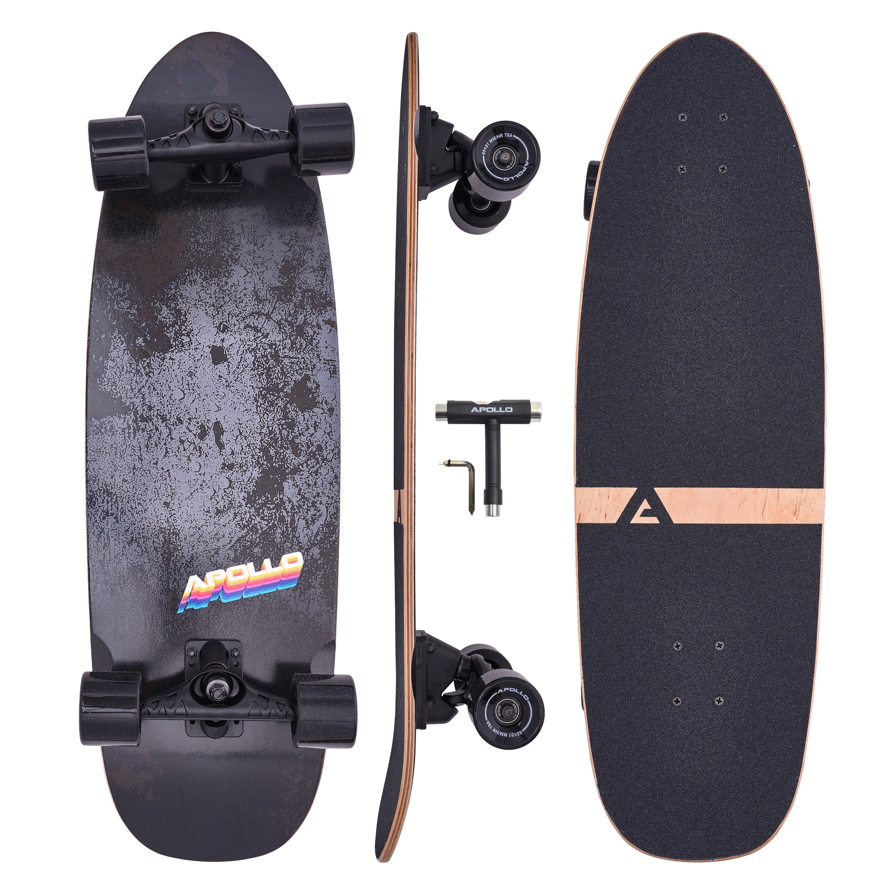 Marble Black Miniskateboard Apollo Midi Longboard stabil Surfskate Pro, und hochwertig