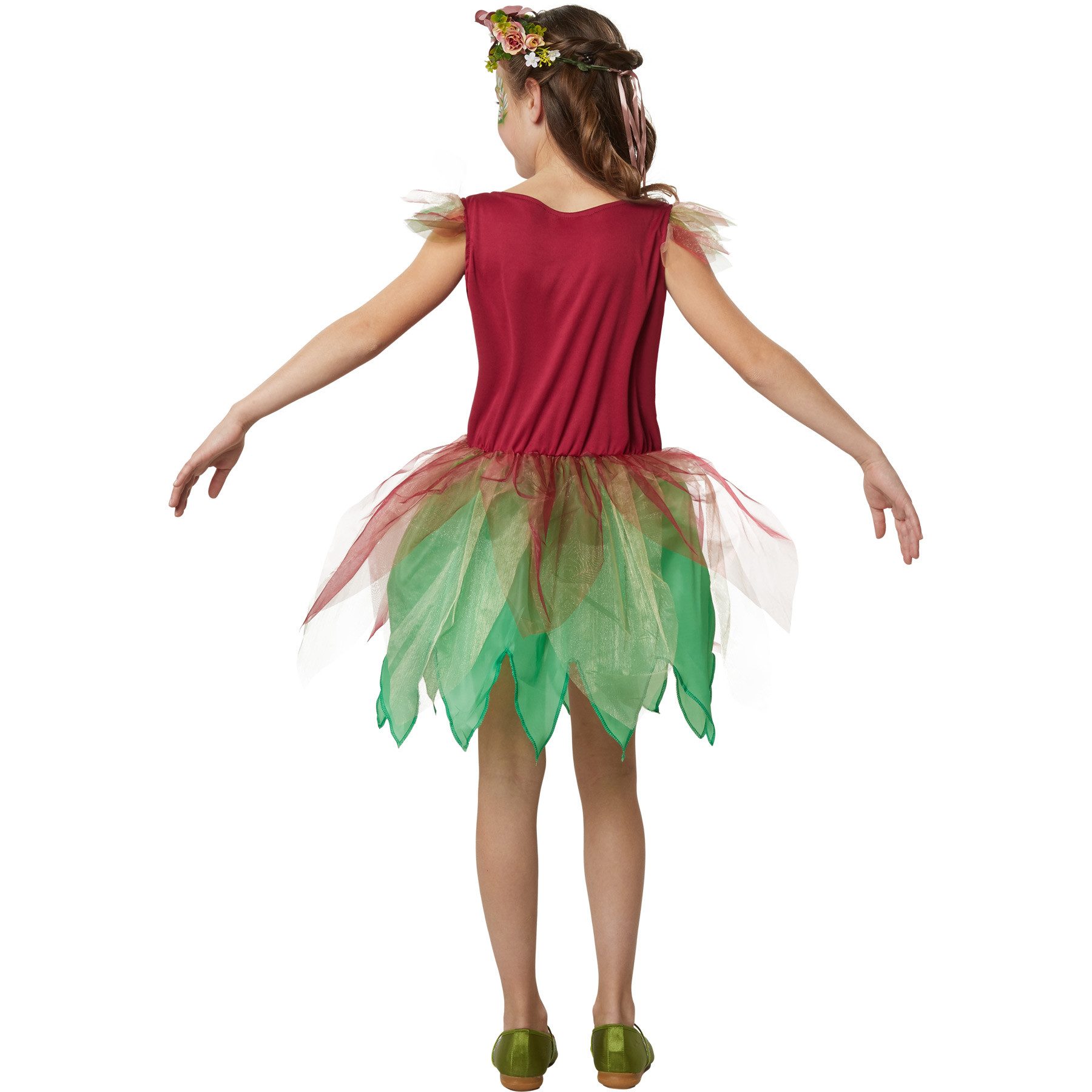 dressforfun Kostüm Mädchenkostüm Waldelfe, Reizendes Kleid in hellem Grün und kräftigem Rot