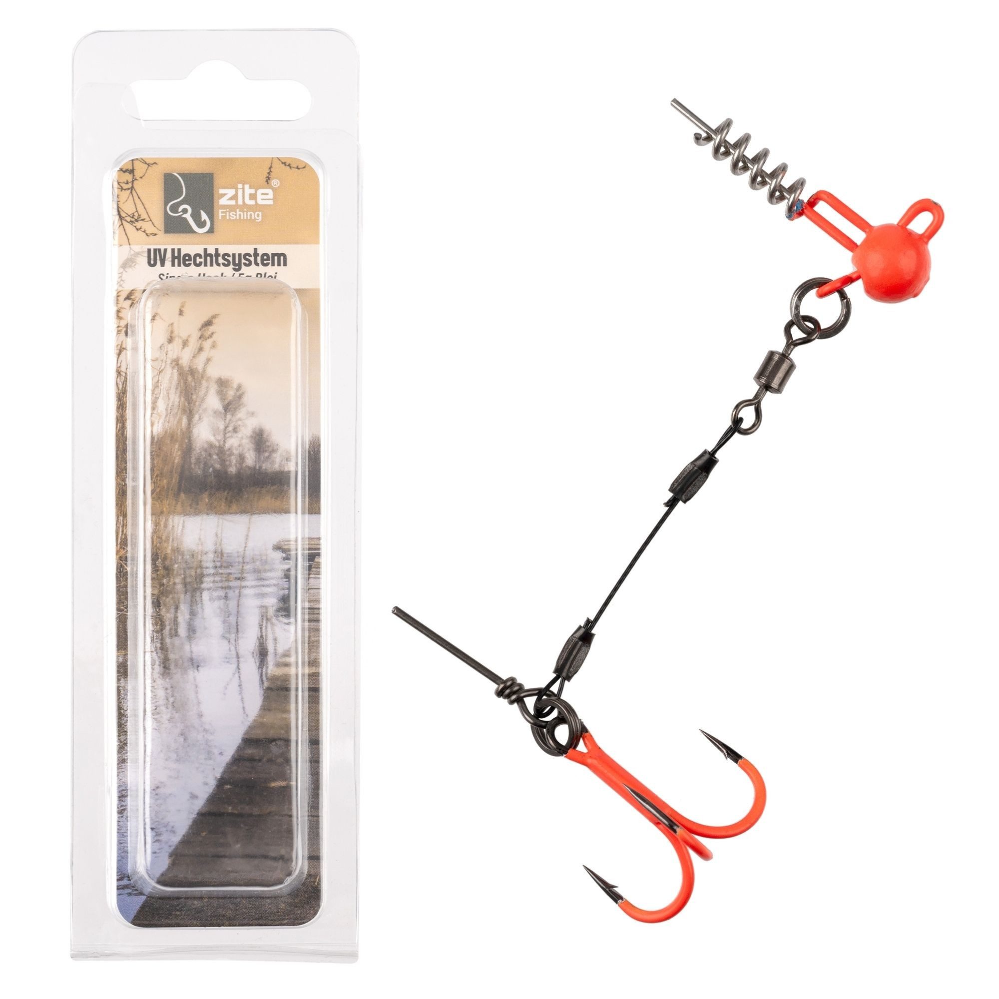 Drillingshaken Hechtsystem Single Hook 5-20g 6cm Natur & UV Neon Gummiköder Angeln
