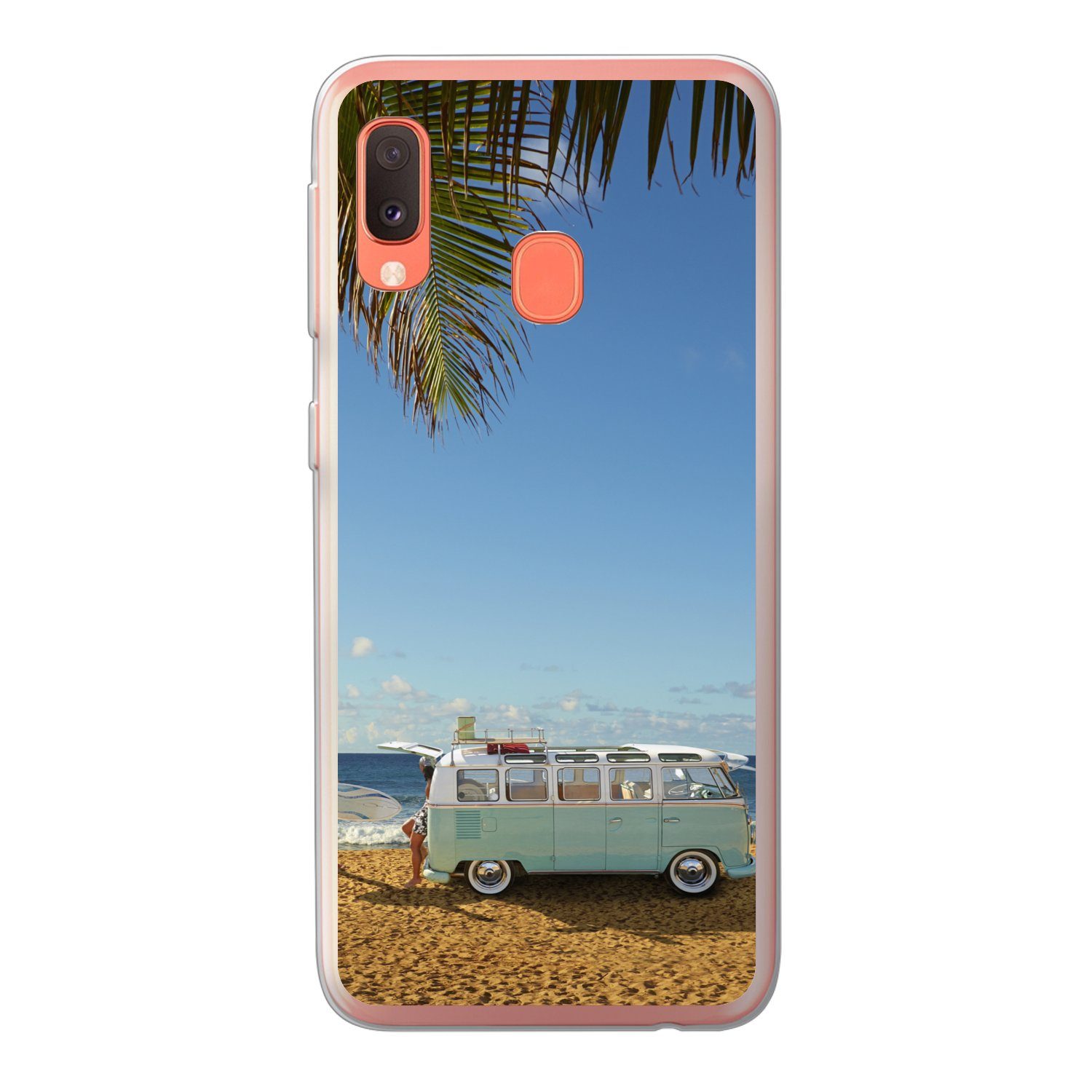 MuchoWow Handyhülle für Samsung Galaxy A20e Strand - Bus - Surfen, Smartphone-Bumper, Print, Handy Schutzhülle Dünn