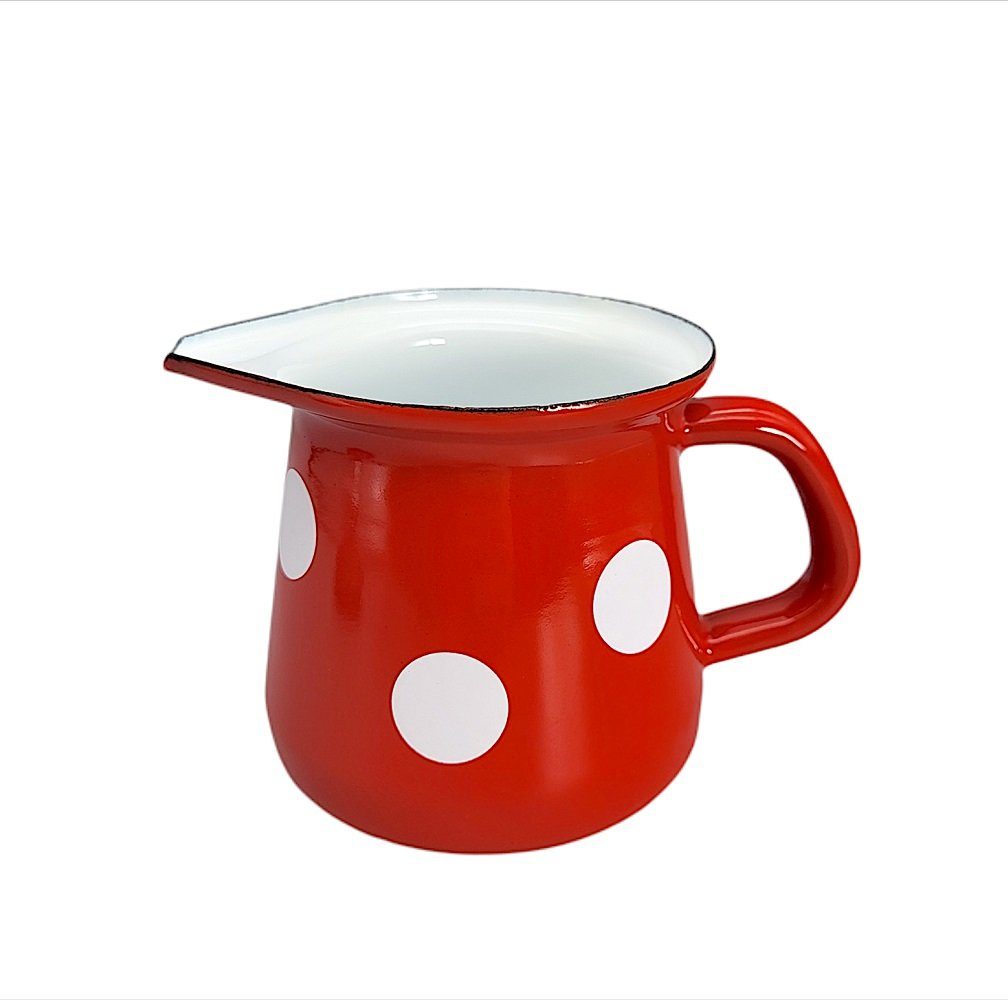 Linoows Kanne Emaille Sahnekännchen, Milch Kännchen, Küchenkanne, 0,4 l, (1x), Kännchen im Dekor Rot mit weißen Tupfen 0,4 Liter