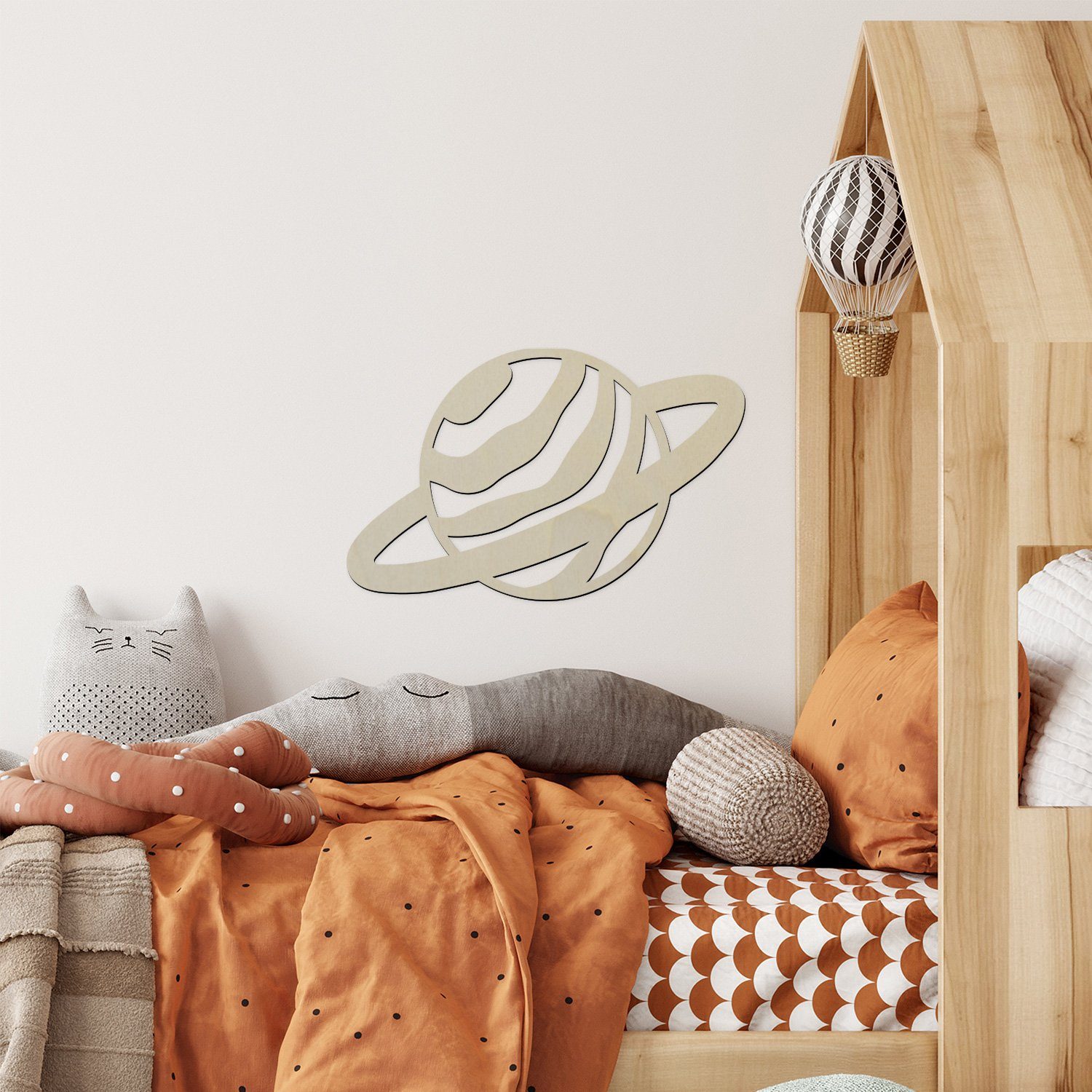 Namofactur LED Nachtlicht Farbwechsel Planet Nachtlicht aus Holz, WandLampe, LED fest integriert, Farbwechsler