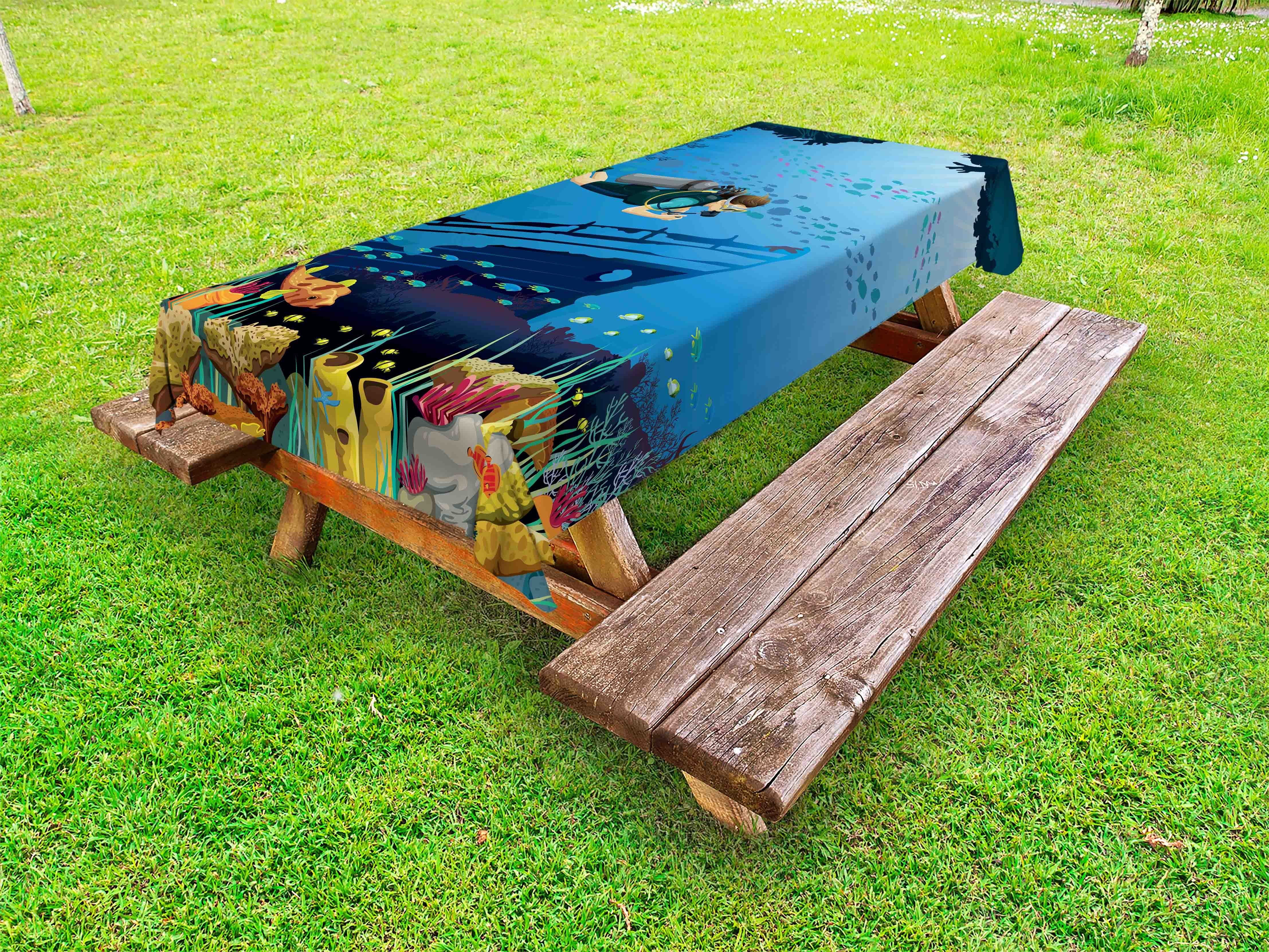 Abakuhaus Tischdecke dekorative waschbare Picknick-Tischdecke, Taucher Grafiken von Diver Shipwreck