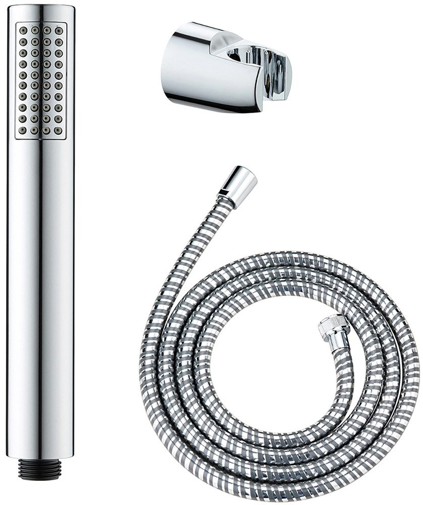 WENKO Handbrause Modell Basic Line Duschkopf Set Wanne, (3-tlg), klassische Stab-Handbrause, 150 cm Brauseschlauch, Halterung