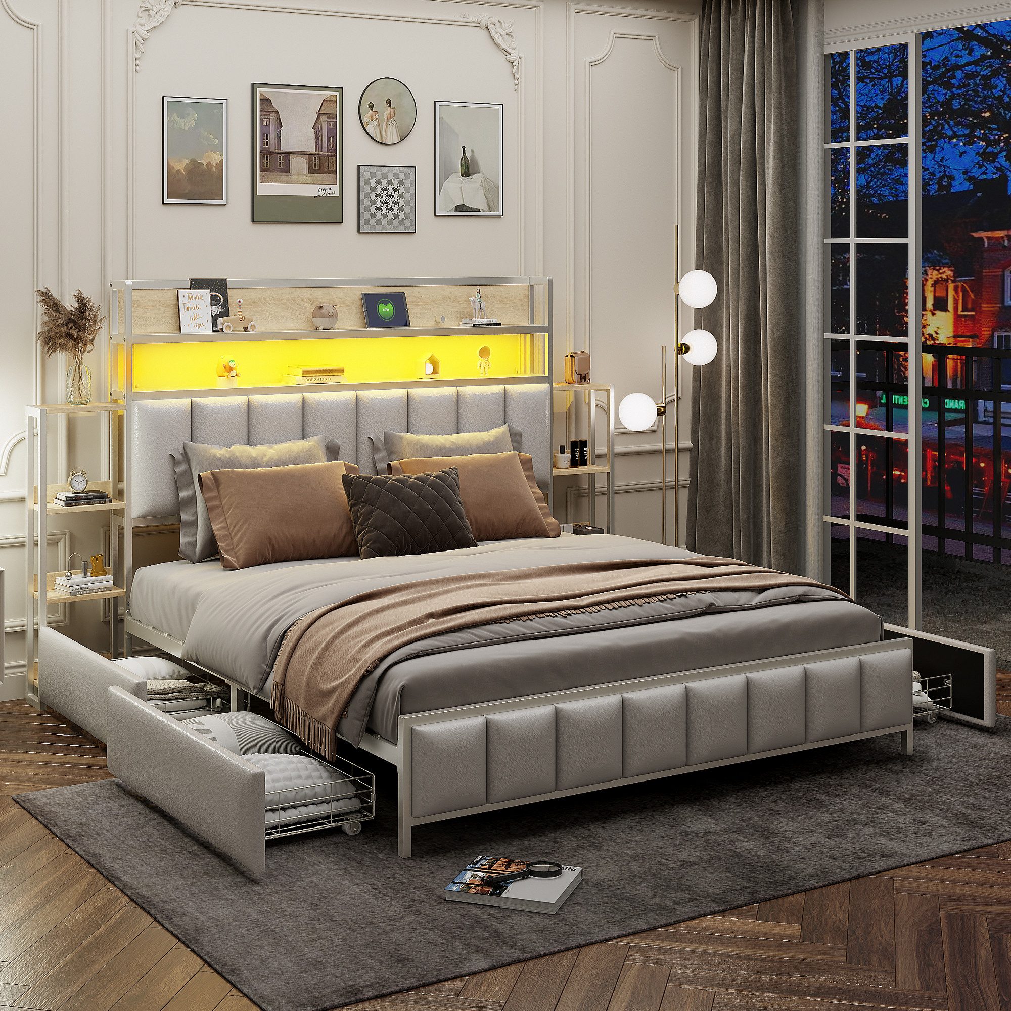 Flieks Metallbett, LED Polsterbett Doppelbett 160x200cm günstig online kaufen