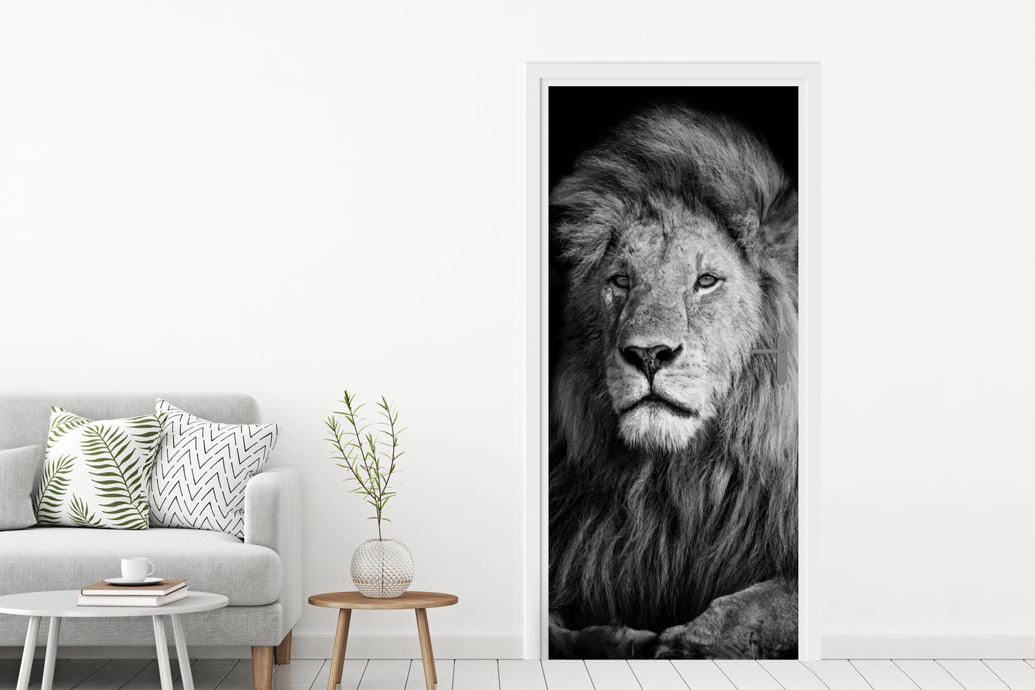 MuchoWow Türtapete Wildlife - Löwe - Schwarz - Weiß, Matt, bedruckt, (1 St) günstig online kaufen