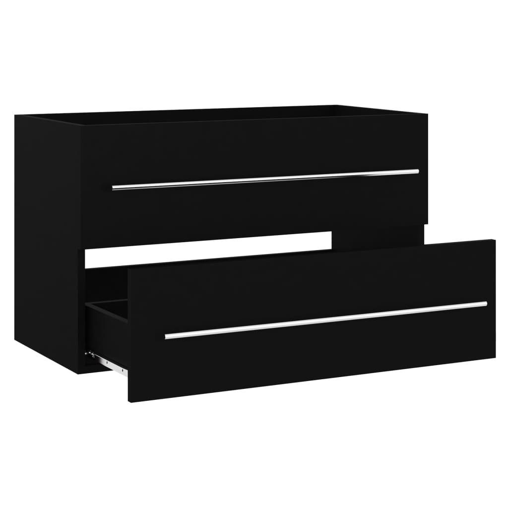 vidaXL Badezimmer-Set Waschbeckenunterschrank Schwarz 80x38,5x48 cm günstig online kaufen