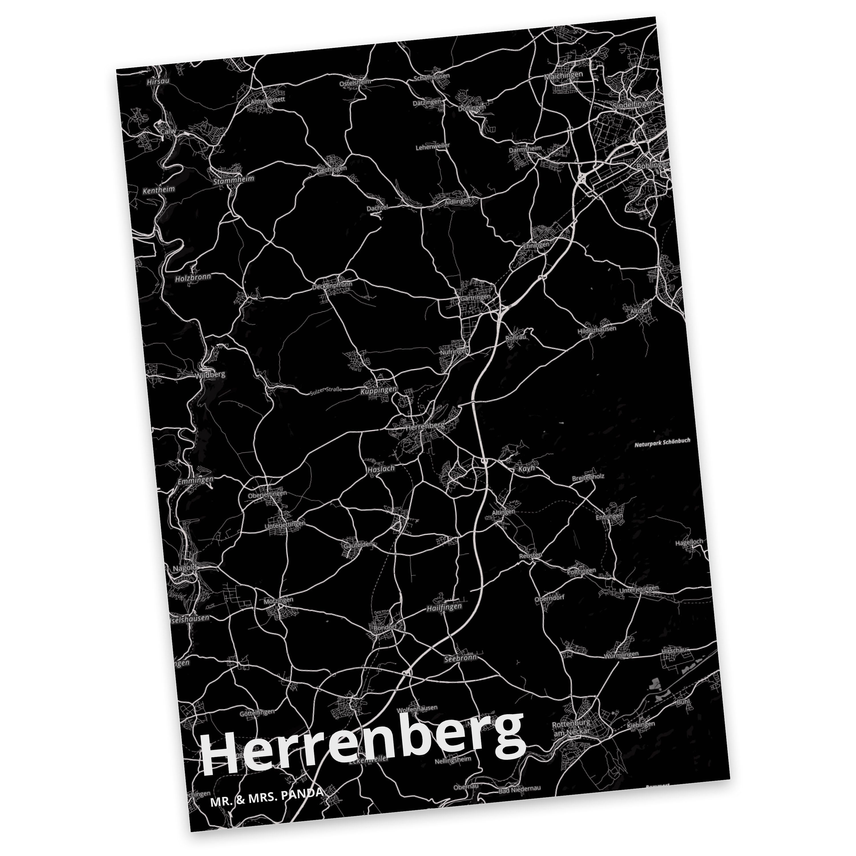 Mr. & Mrs. Panda Postkarte Herrenberg - Geschenk, Grußkarte, Einladung, Stadt Dorf Karte Landkar