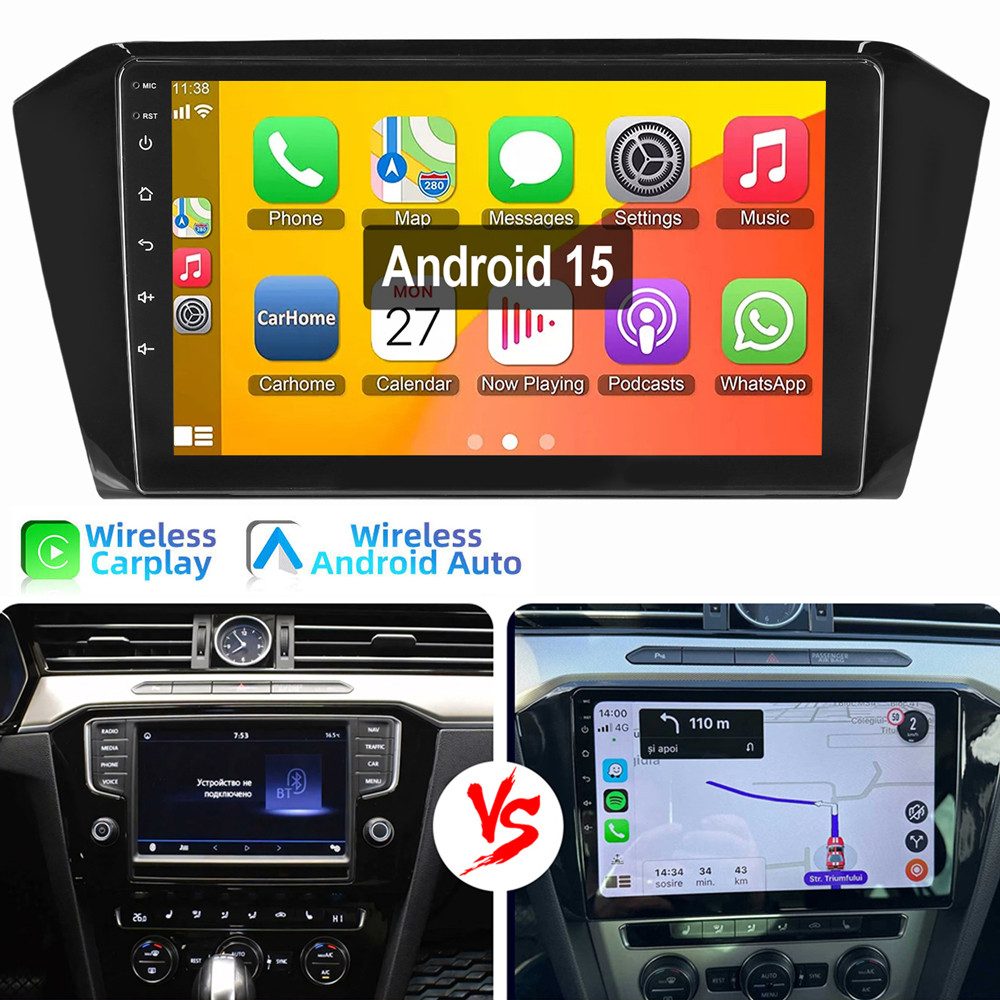 ESSGOO 10,1" Für VW Passat B8 2015-2021 Carplay Android 15 GPS EQ Autoradio (Digitalradio (DAB), RDS, FM, AM, Carplay Android Auto Navi WIFI Mirror Link SWC RDS)