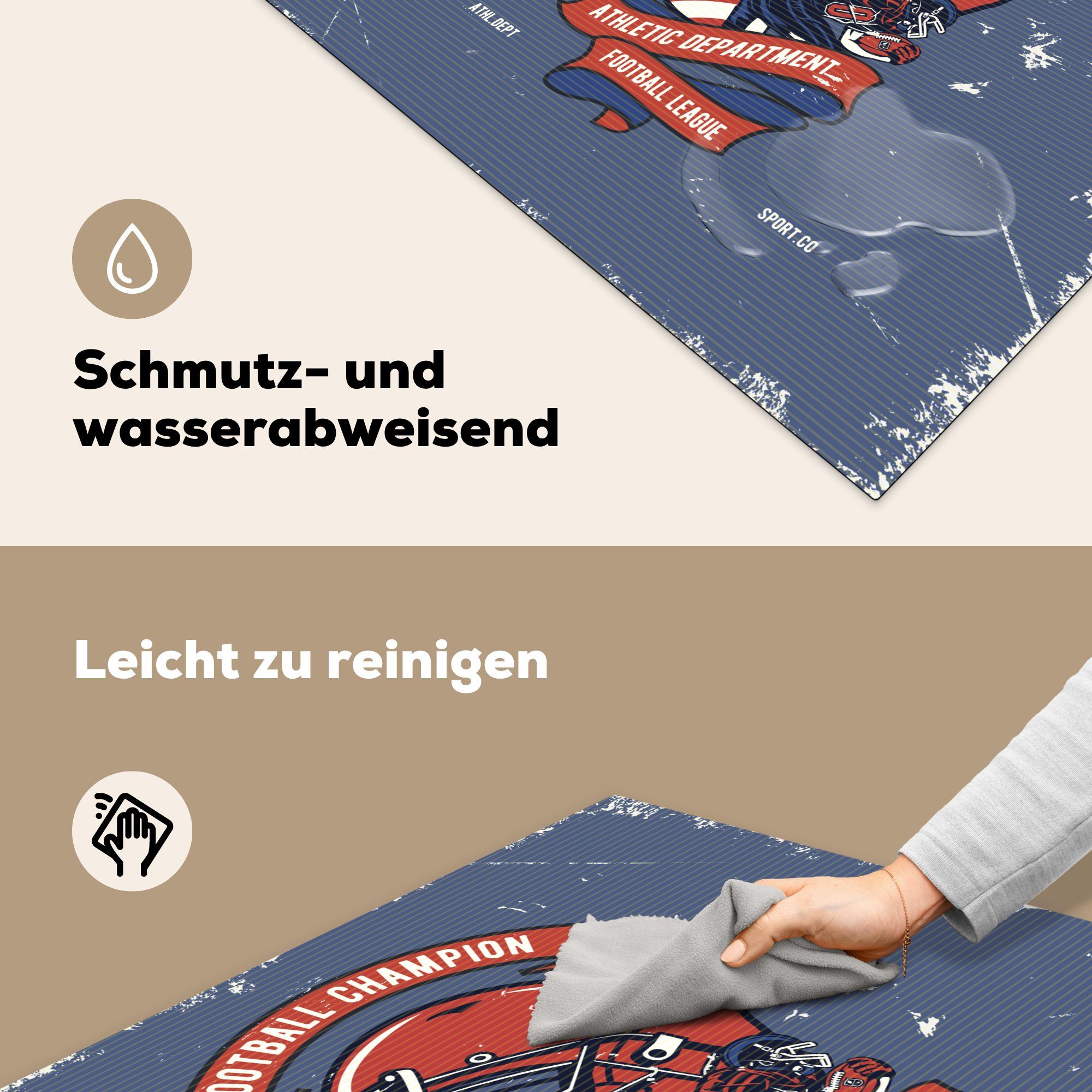 Ceranfeldabdeckung, - Helm cm, küche Retro, 78x78 Arbeitsplatte Rugby Vinyl, für tlg), Herdblende-/Abdeckplatte (1 - MuchoWow