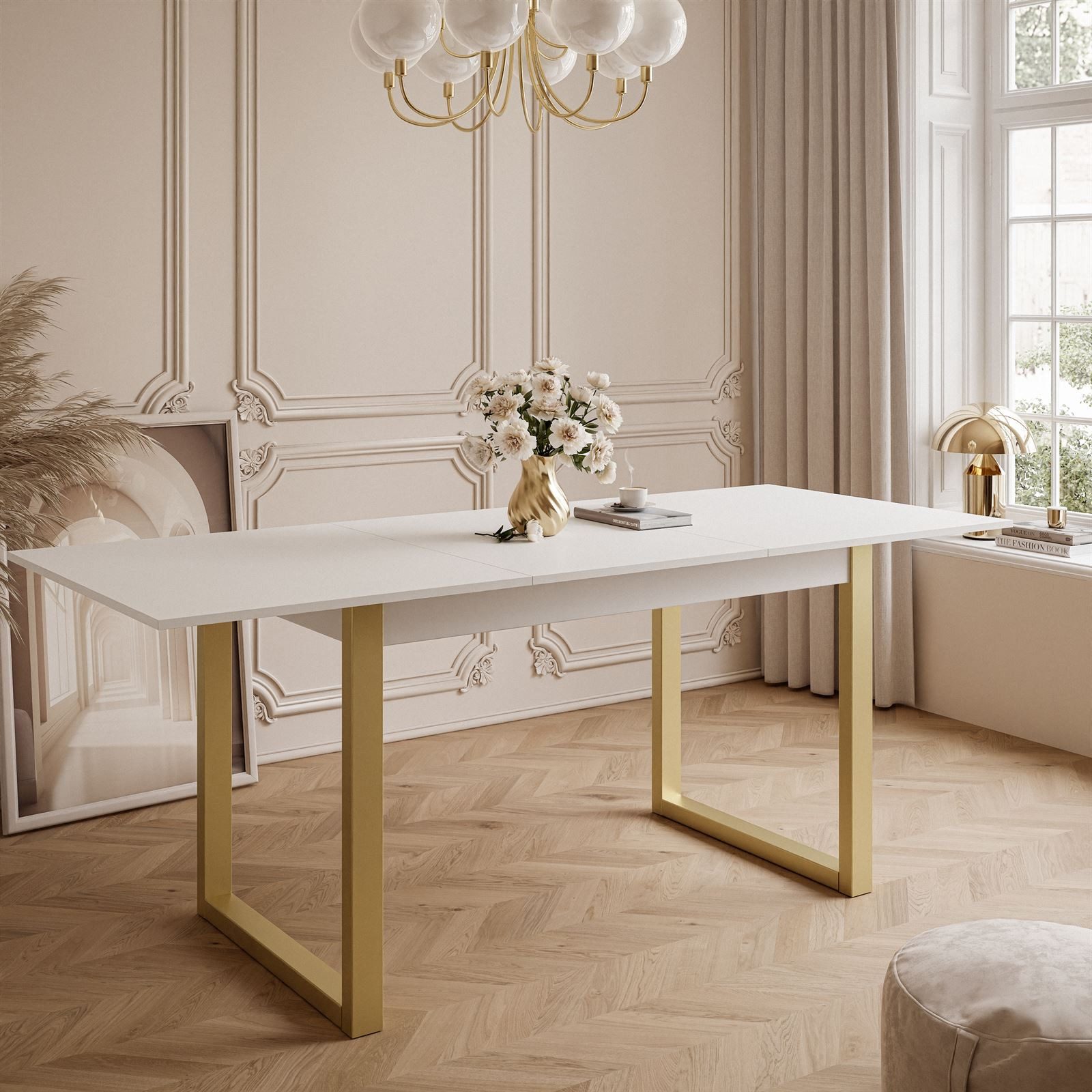 Lookway Esstisch ARTON GOLD II 140 cm ausklappbarer Tisch für 6-8 Personen, Breite: 140-195