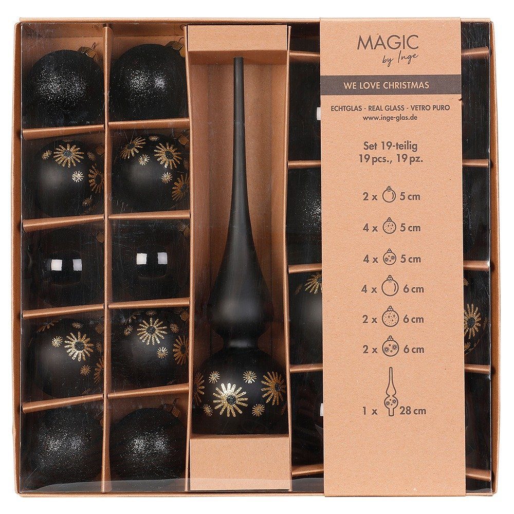 MAGIC by Inge Weihnachtsbaumkugel, Новогодние шары Glas 5-6cm mit Spitze 19er Set - Ebony Black